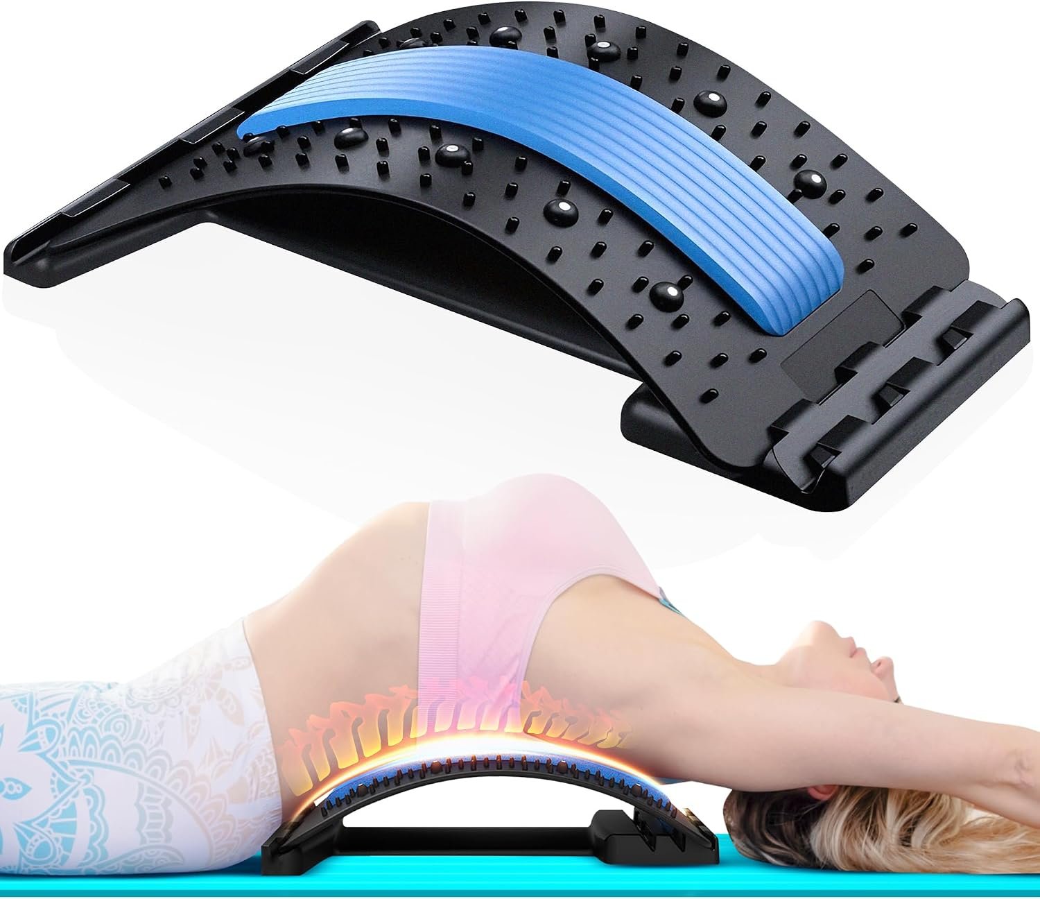 SQUATZ Lower Back Stretcher Device, Ergonomic Lumbar Support Back Massager, Multi-Level Traction, Foam Cushion with Pressure Points, 30-Day Digital Workout Program, for Home, Gym, Car & Yoga Mat Use