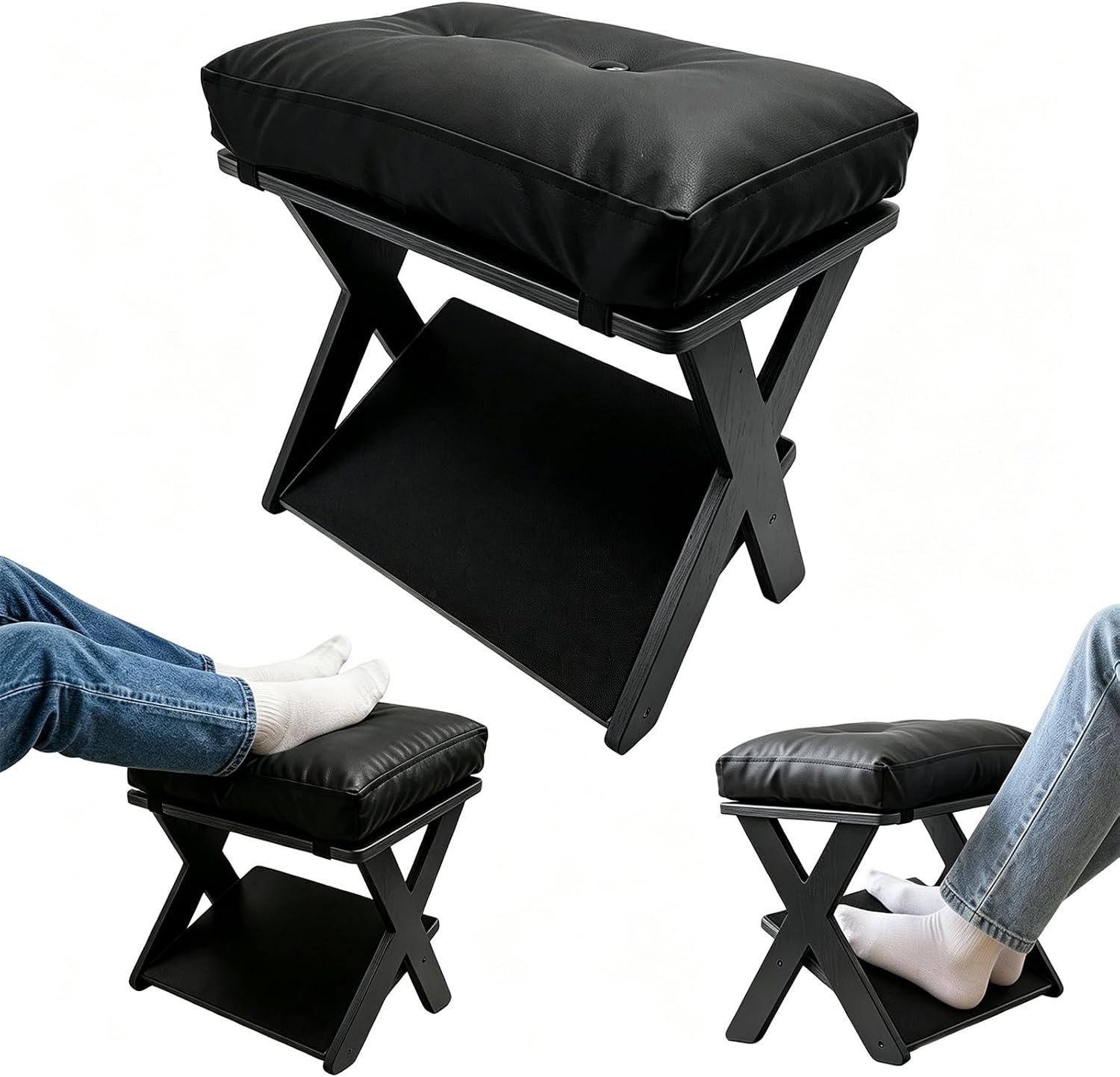 Foot Rest Under Desk, Ergonomic Wooden Desk Foot Rest, Black
