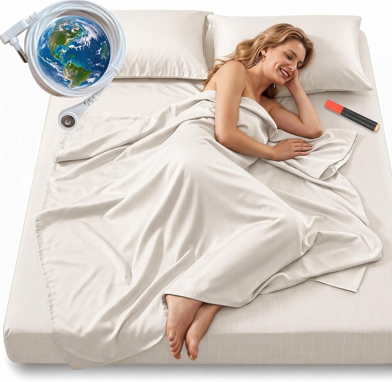 Grounding Sheets King Size | 75% Organic Cotton 25% Pure Silver Fiber for Improved Sleep| Earth Connected Durable Sheets | 15” Deep Pocket with Grounding Cord & Test Pen(White, (78.1 * 80.2 * 15inch))