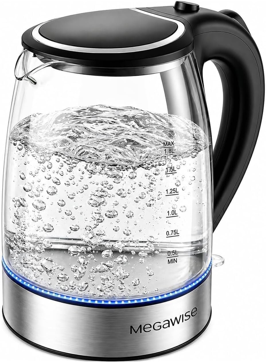 MEGAWISE Electric Kettle, 1.8L Glass Tea Kettle, Auto Shut-Off, Boil-Dry