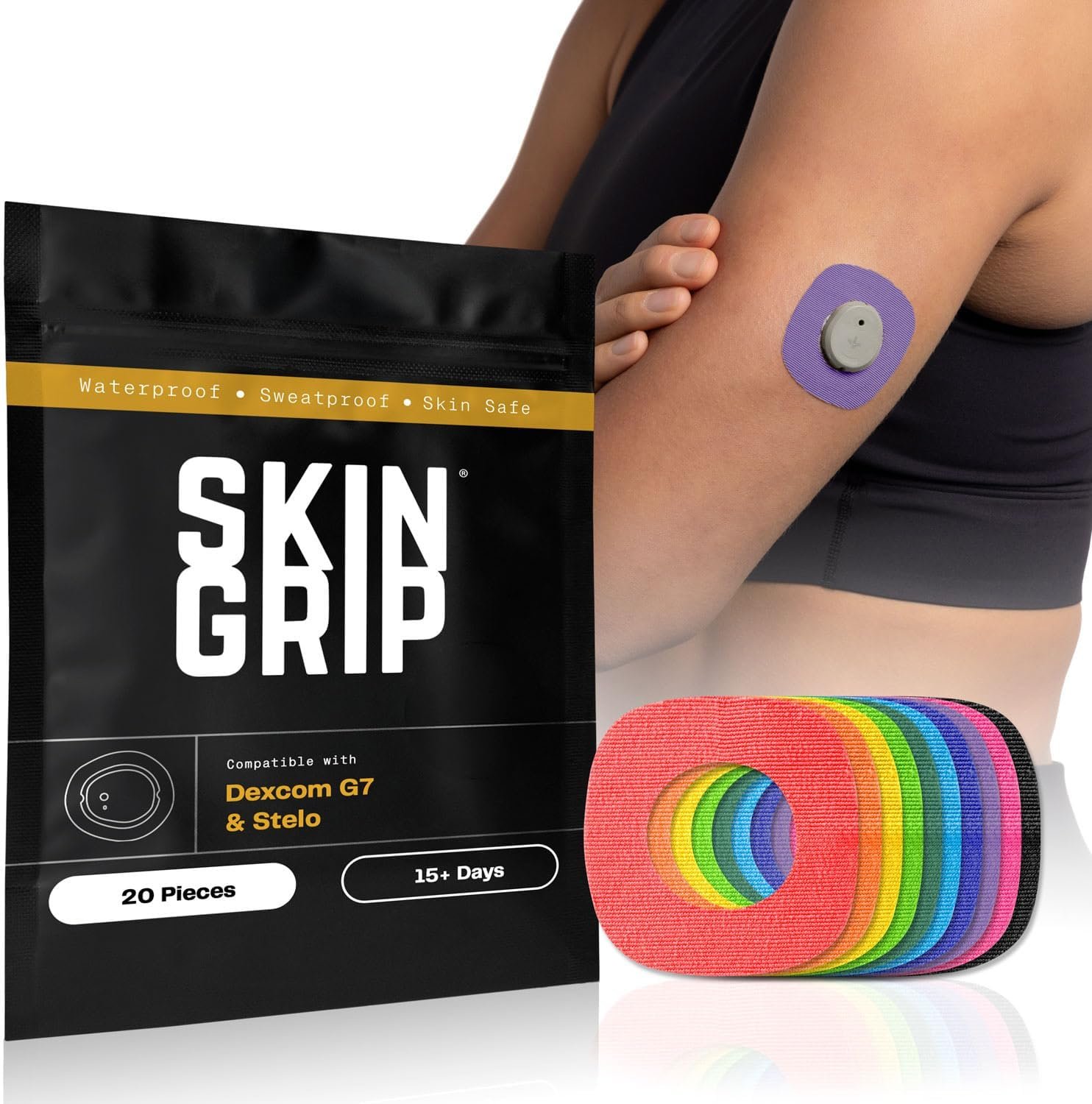 Skin Grip Adhesive Patches Compatible with Dexcom G7 &Stelo CGM with Cutout
