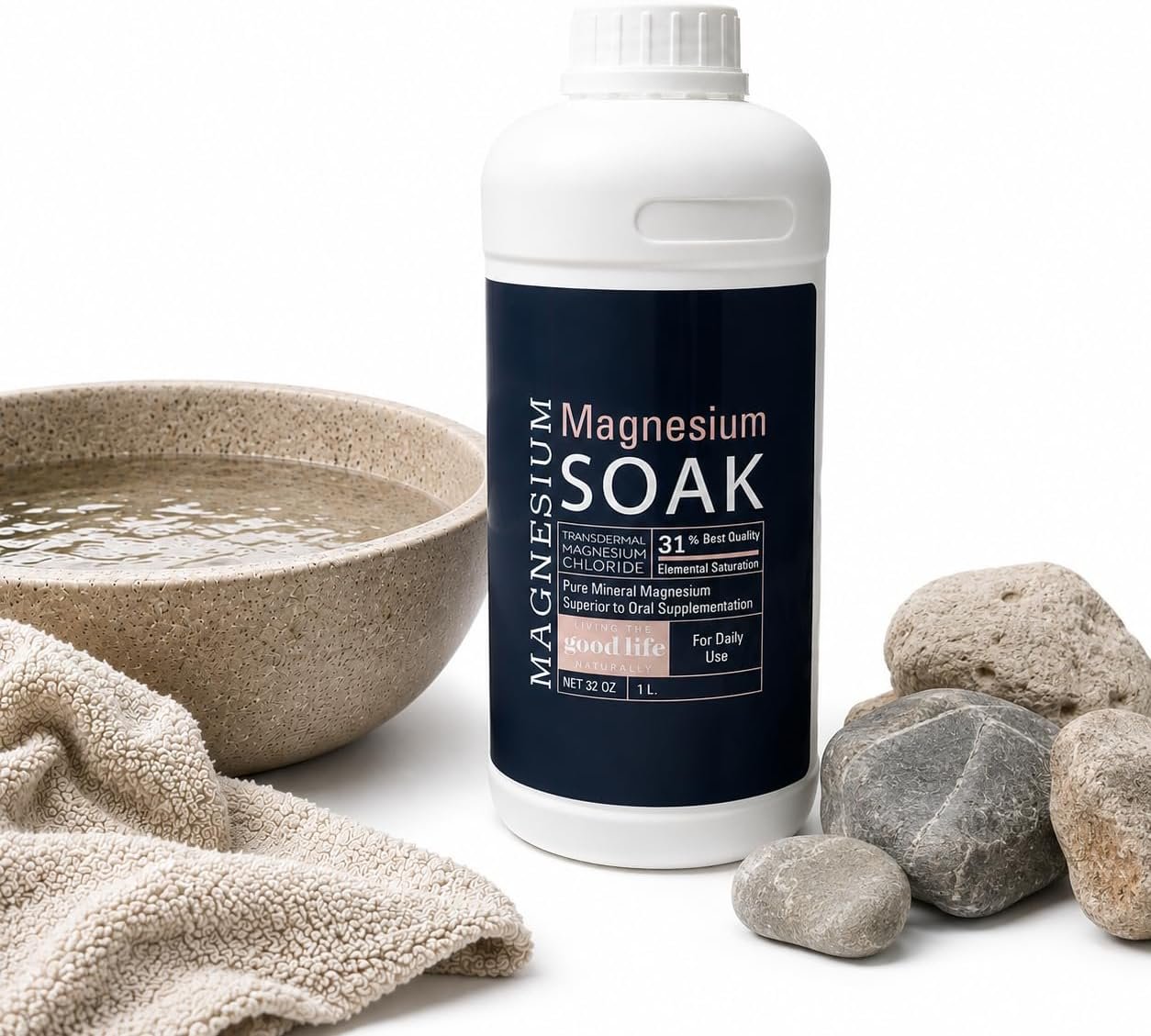 Magnesium Bath Soak and Foot Soak, Transdermal Magnesium Chloride 32 oz