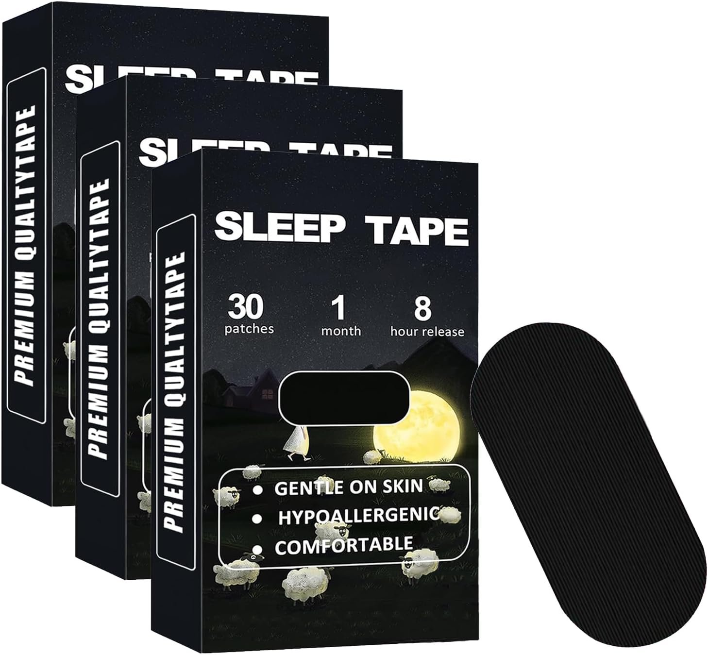 Black Mouth Tape for Sleeping (90 Pack) – Hypoallergenic Cotton Adhesive – Latex-Free, Pain-Free Removal & Gentle on Skin – Premium Quality Sleep Tape