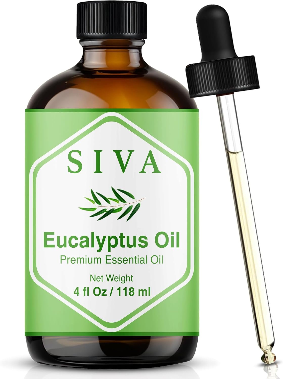 Siva Eucalyptus Essential Oil, Glass Bottle with Dropper, 4 Fl Oz (118 ml)