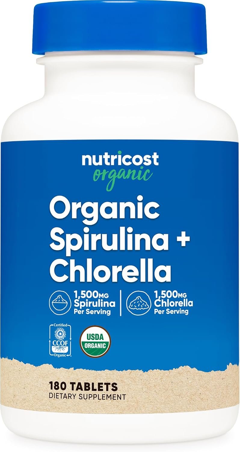 Nutricost Organic Spirulina + Chlorella (3,000mg) 180 Tablets, Gluten-Free