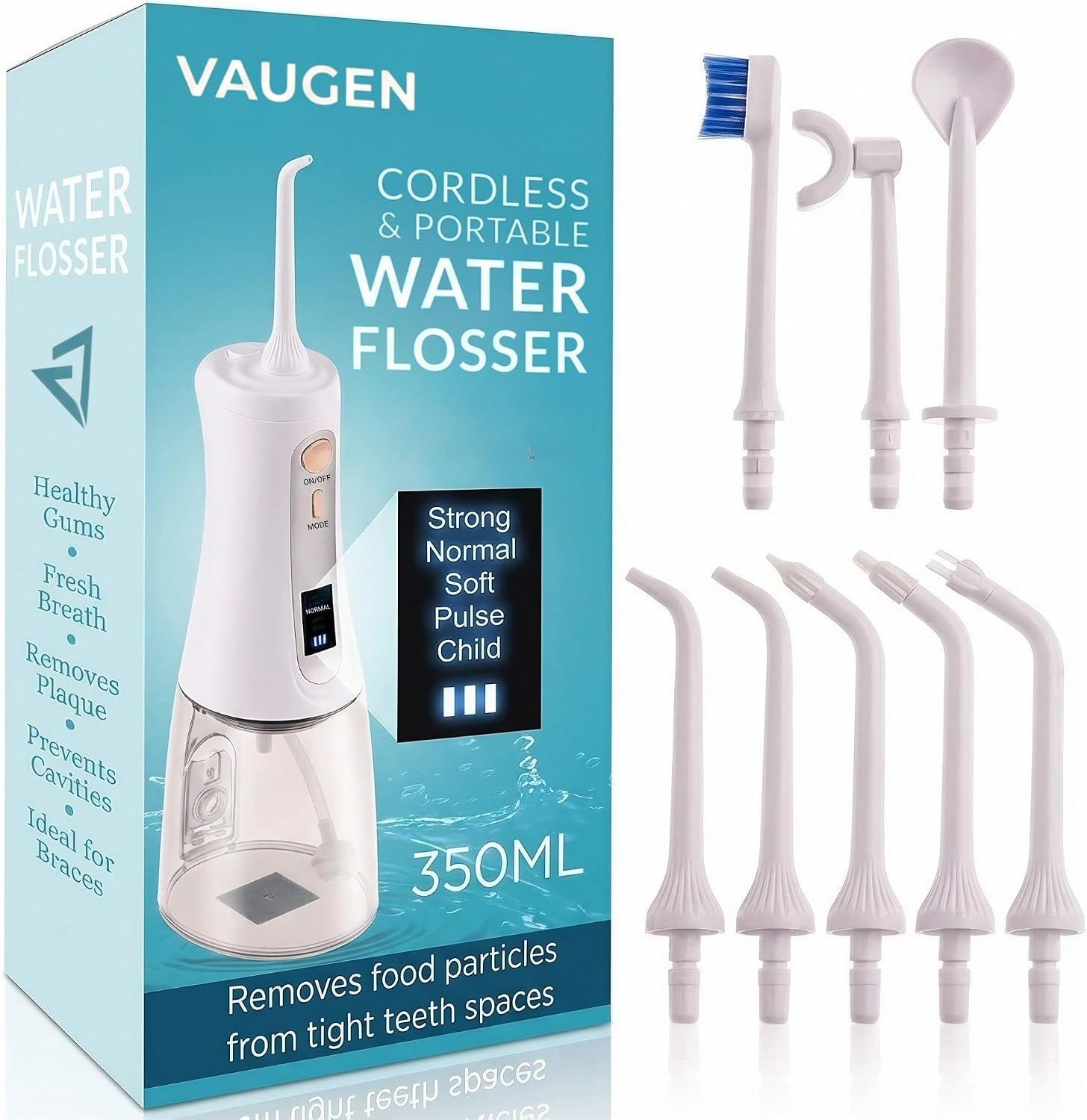 Cordless Portable Water Flosser for Teeth | Deep Cleaning, Gentle on Gums | 5 Smart Modes | LED Display | 350ML Tank | IPX7 Waterproof | 8 Tips | Rechargeable