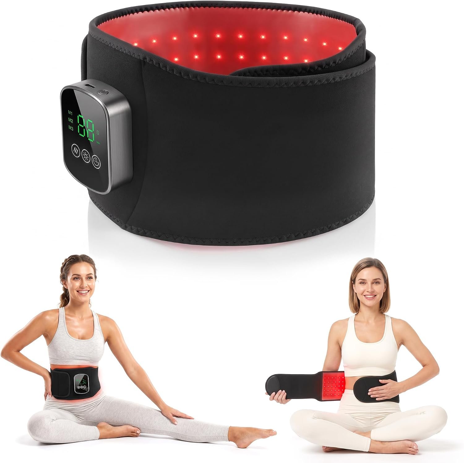Red Light Therapy Belt for Body, 660nm 850nm, Heat & Vibration, Cordless