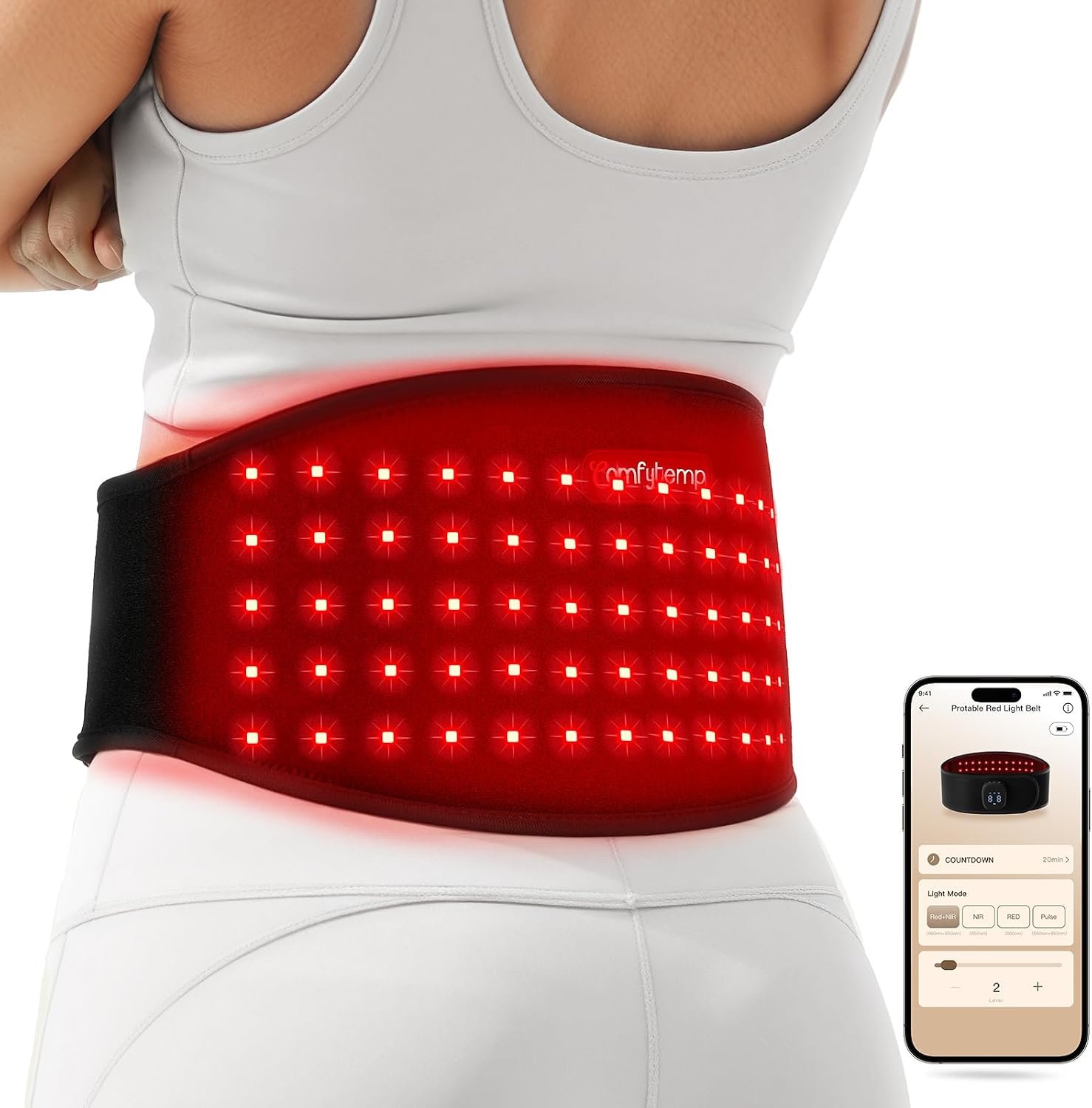 Comfytemp 5000mAh Red Light Therapy Belt, Portable & Wireless, 13W