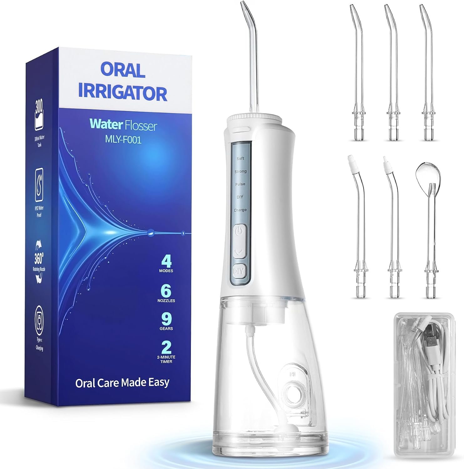 Water Flosser Cordless Teeth Pick Portable IPX7 Waterproof White