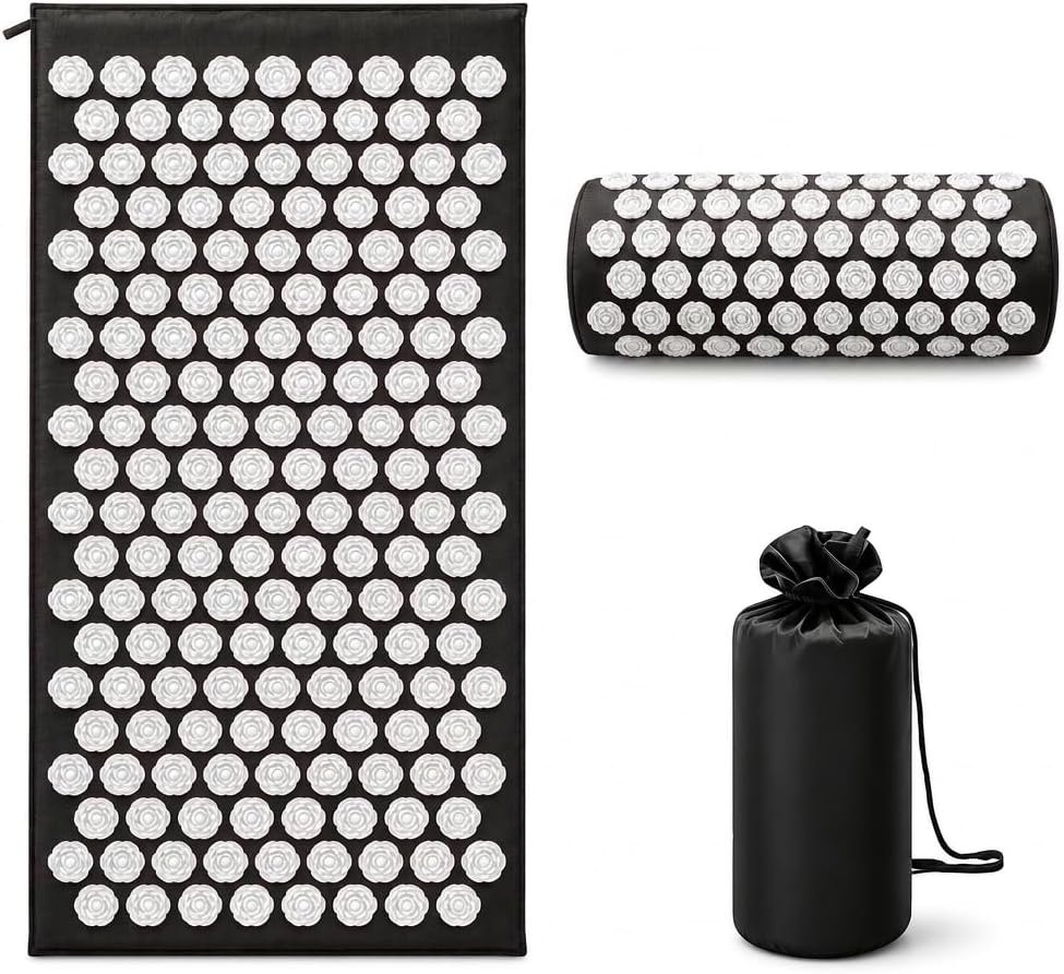 Lotus Acupressure Mat and Pillow Set for Relaxation, Muscle Comfort, Black