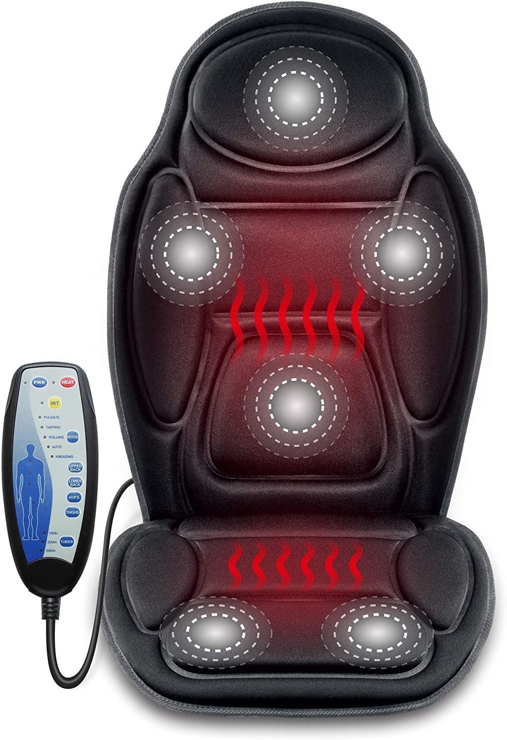 Snailax Massage Seat Cushion – Back Massager with Heat, 6 Vibration Massage Nodes & 2 Heat Levels, Massage Chair Pad for Home Office Chair, Black