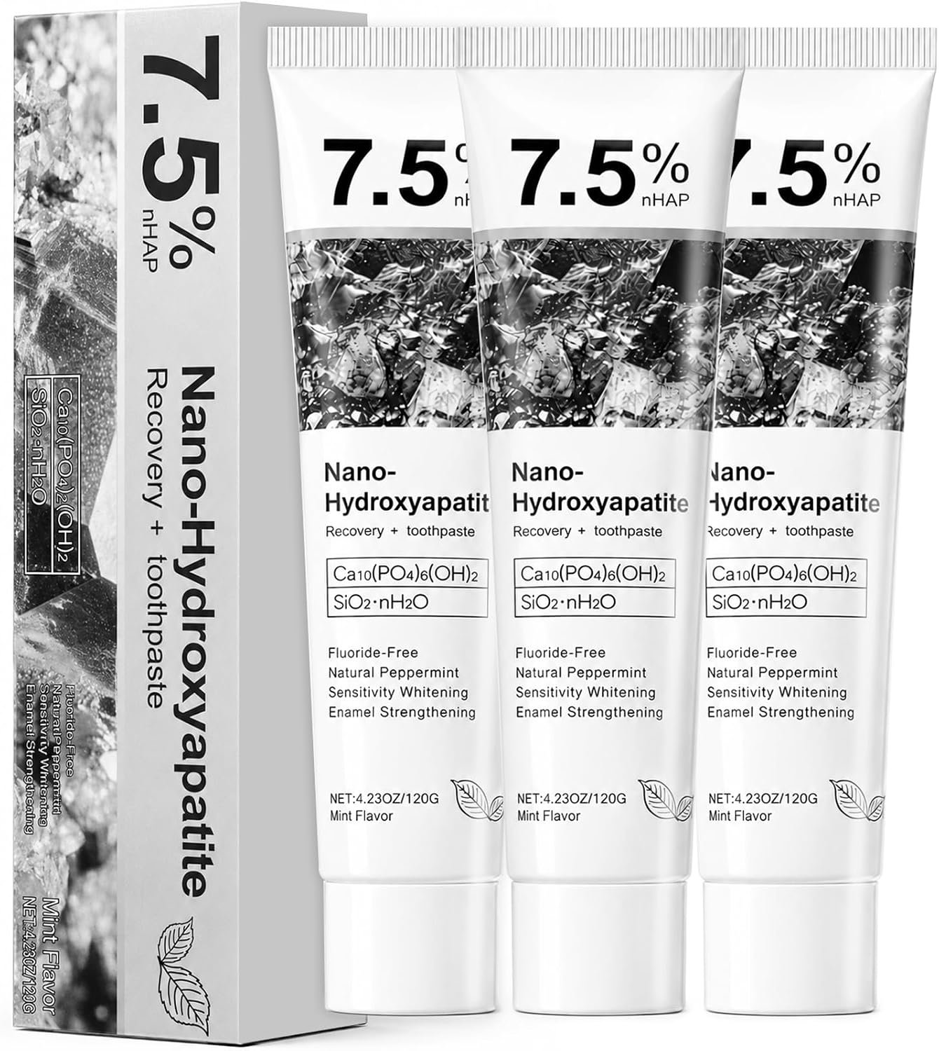 3 Pack 7.5% Nano Hydroxyapatite Toothpastes for Daily Oral Care