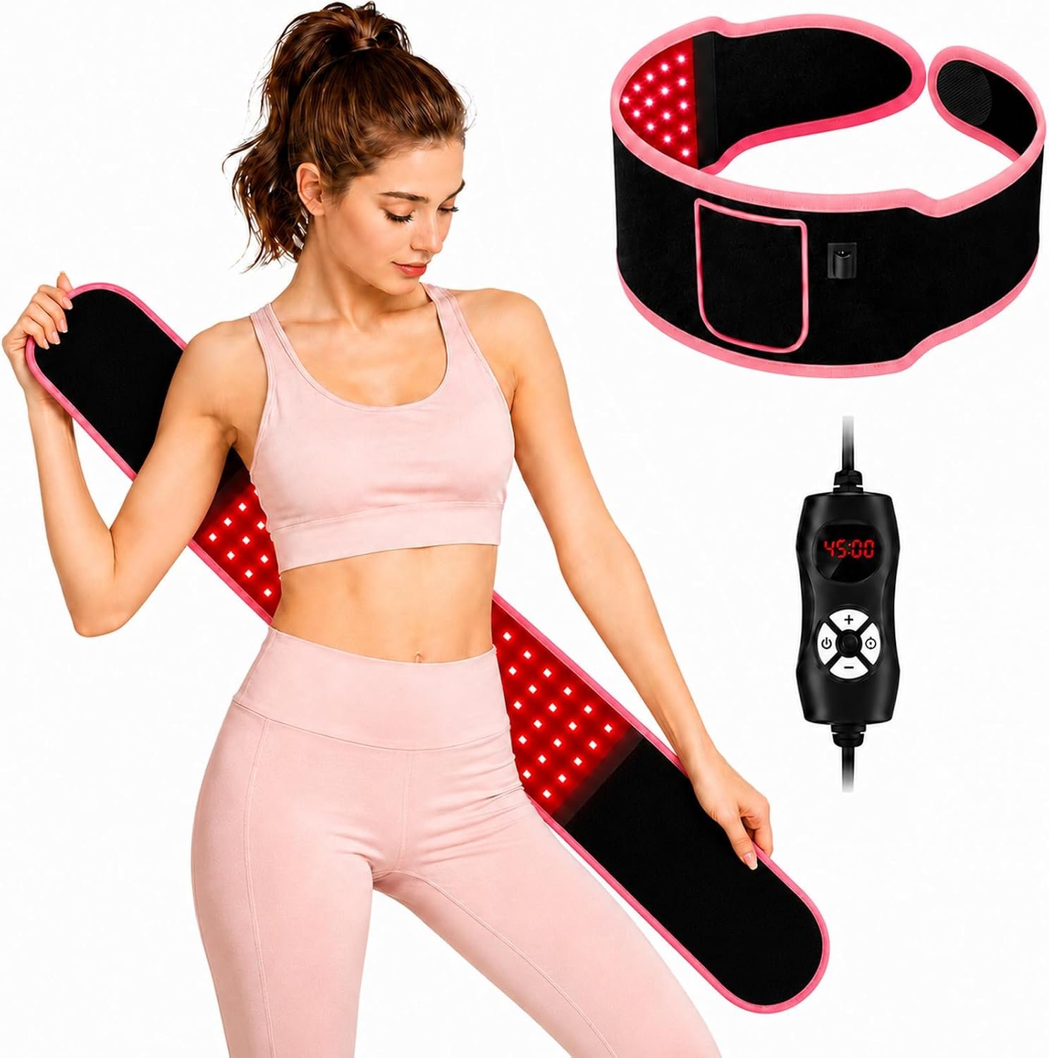 Red Light Therapy Belt with 105 Advanced 3-in-1 LEDs, 660nm & 850nm Dual-Wavelength Wrap, 6 Timer Settings, Wearable Design for Waist, Back, Shoulders, Knees and Abdomen