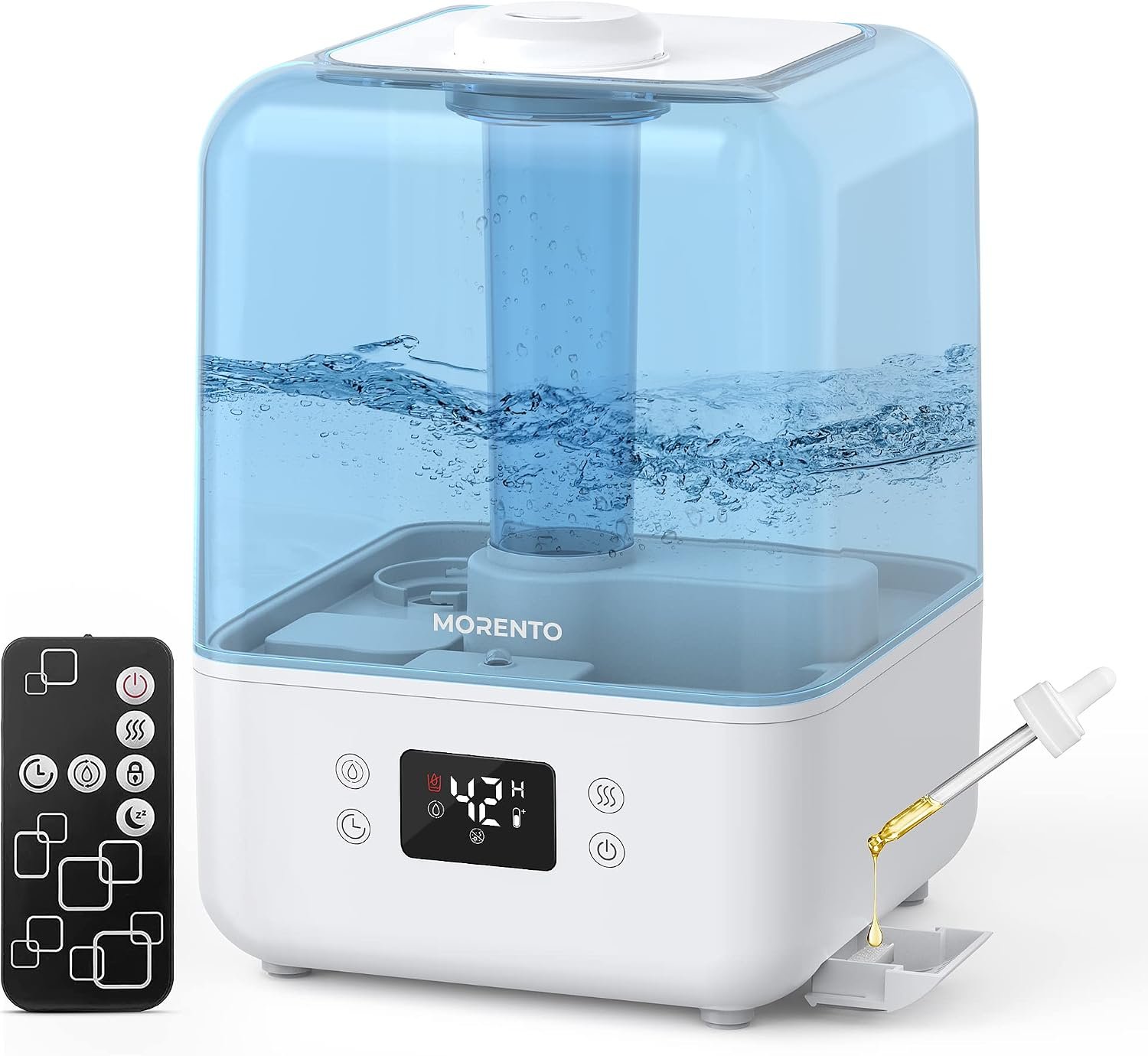 MORENTO 4.5L Top Fill Cool Mist Humidifier for Bedroom, Large Room, Home with 360 Nozzle, Auto Shut-Off, Humidity Setting, 50Hrs Runtime, Night Light, White