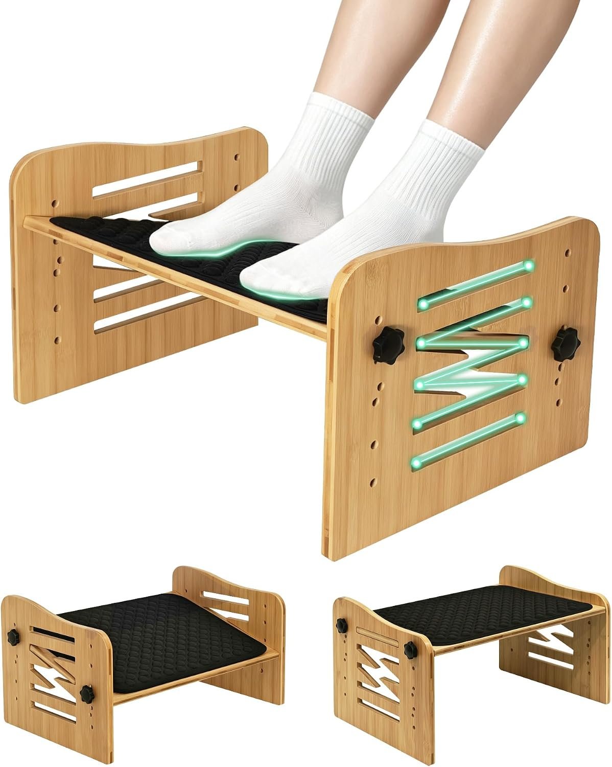 MYPLACE Ergonomic Foot Rest for Under Desk at Work – Bamboo Adjustable Under Desk Footrest with 7 Positions – Foot Stool with Massage Surface – Leg Rest for Office Desk Chair，Home，Gaming Accessories