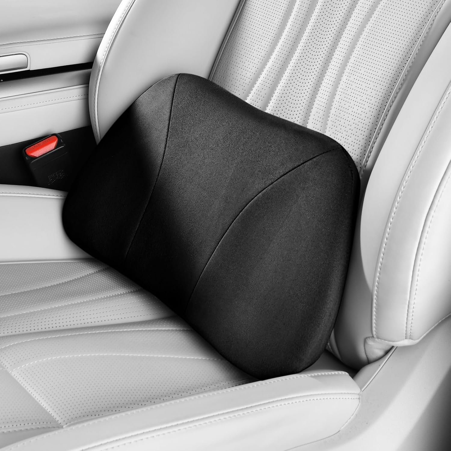 Lumbar Support Pillow,Back Pain Relief Cushion,fits tightly around the waist,Memory Foam,Skin-friendly Suede Fabric,fit Car Drive,Office chair,Rest seat,Improve Posture,Portable,15.5”Lx 8.7”H