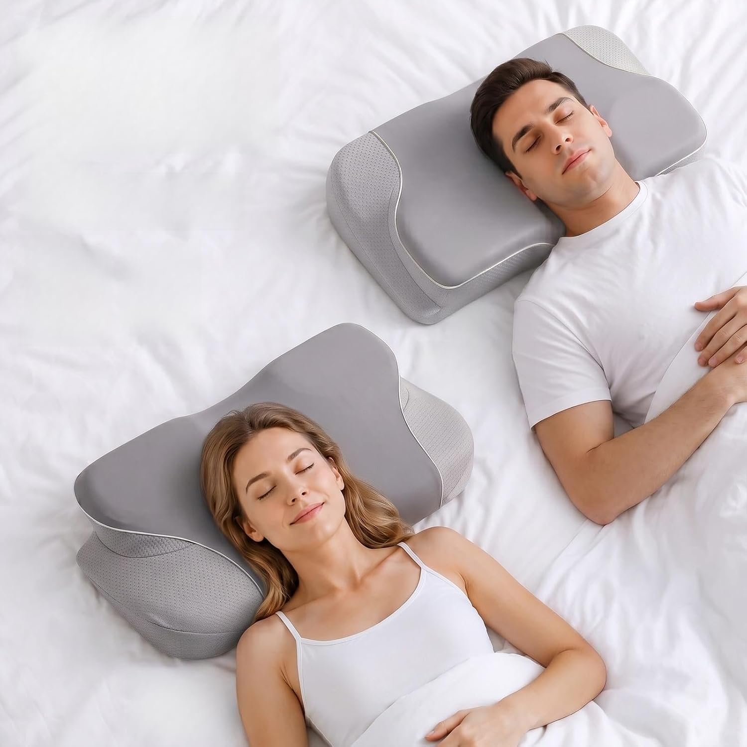 Cervical Neck Pillow for Pain Relief, Ergonomic Memory Foam Pillow for Neck & Shoulder Support，Grey, 60 * 36 * 13cm, Cooling Pillow for Side Back & Stomach Sleepers with Washable Cover