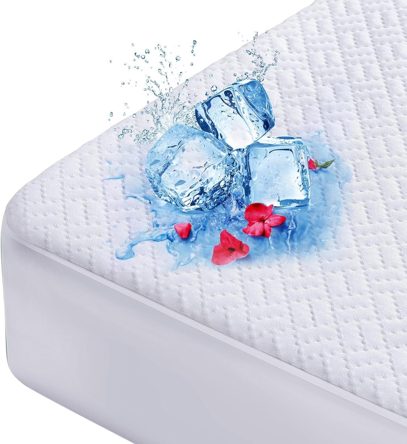 Cooling Waterproof Mattress Protector Queen Size, Mattress Cover 3D Air Fabric Mattress Pad Cover Smooth Soft Breathable Noiseless, 8”-21” Deep Pocket