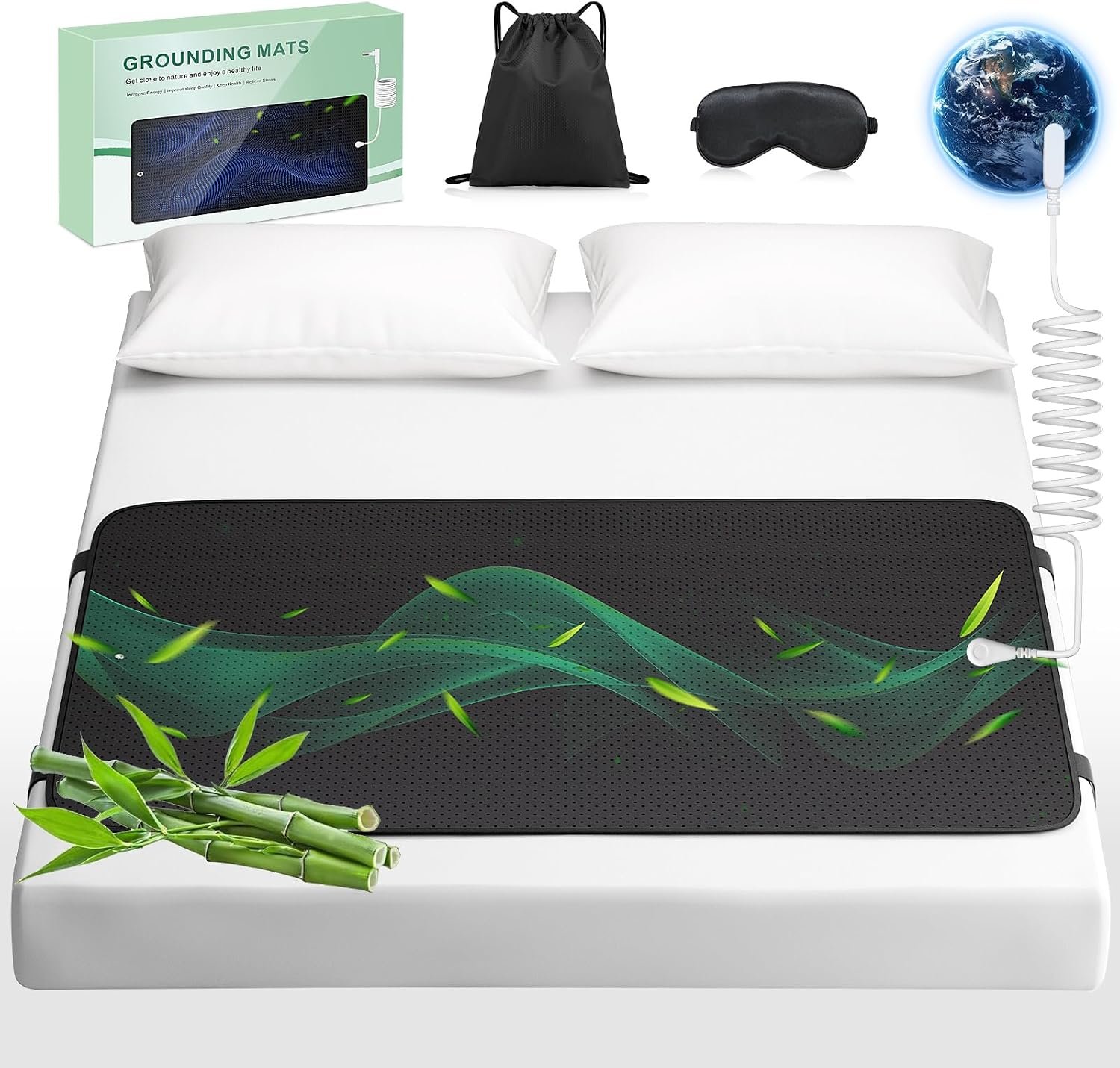 Grounding Mat for Bed with Leather, Improve Sleep, Relieve Stress & Pain, Anti-Slip & Eco-Friendly PU Leather, Includes Grounding Cord & Sleep Mask for Enhanced Rest Magnetic Therapy (King-27”×78”)