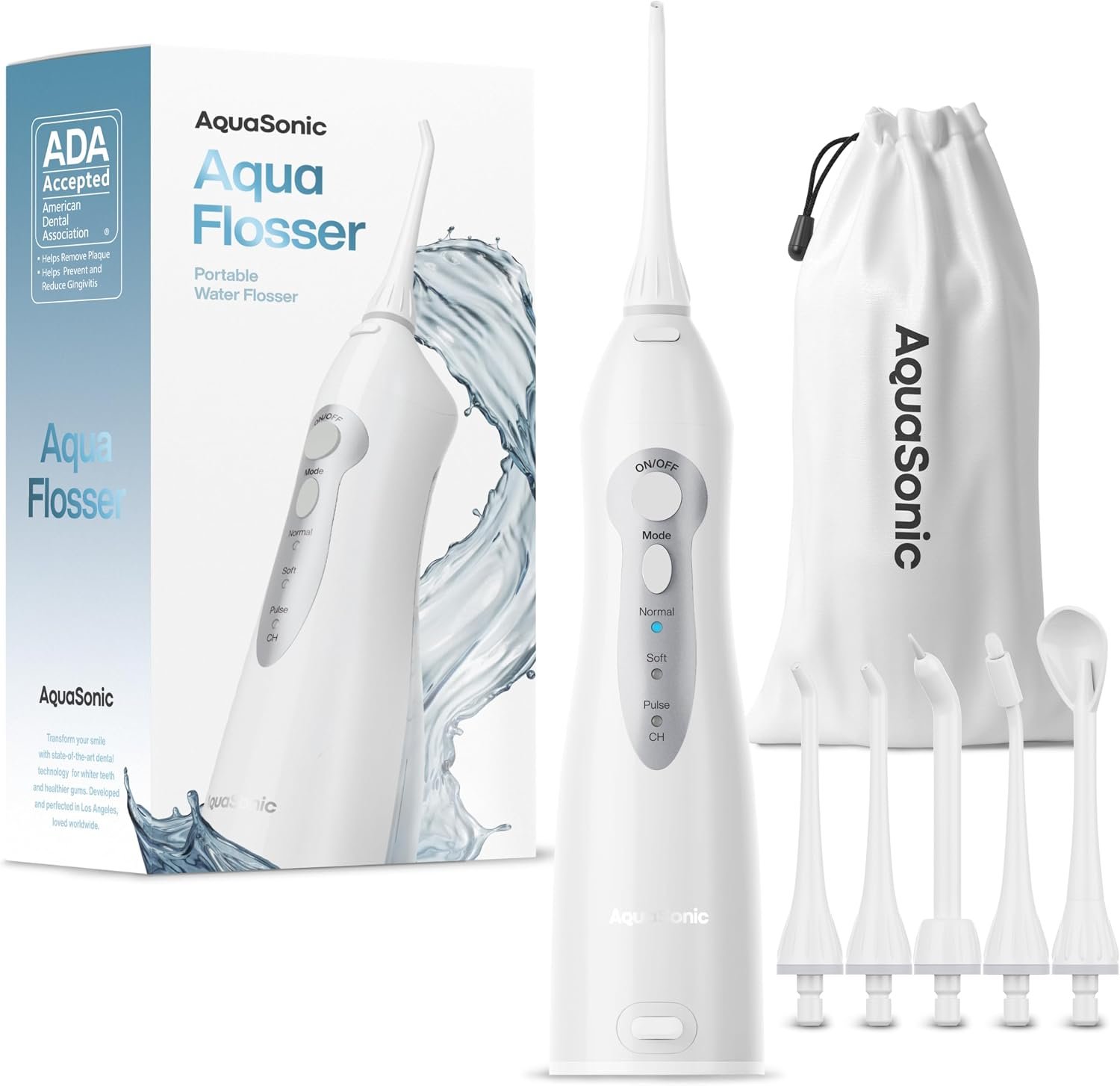 AquaSonic Aqua Flosser Water Flosser, ADA Accepted, White