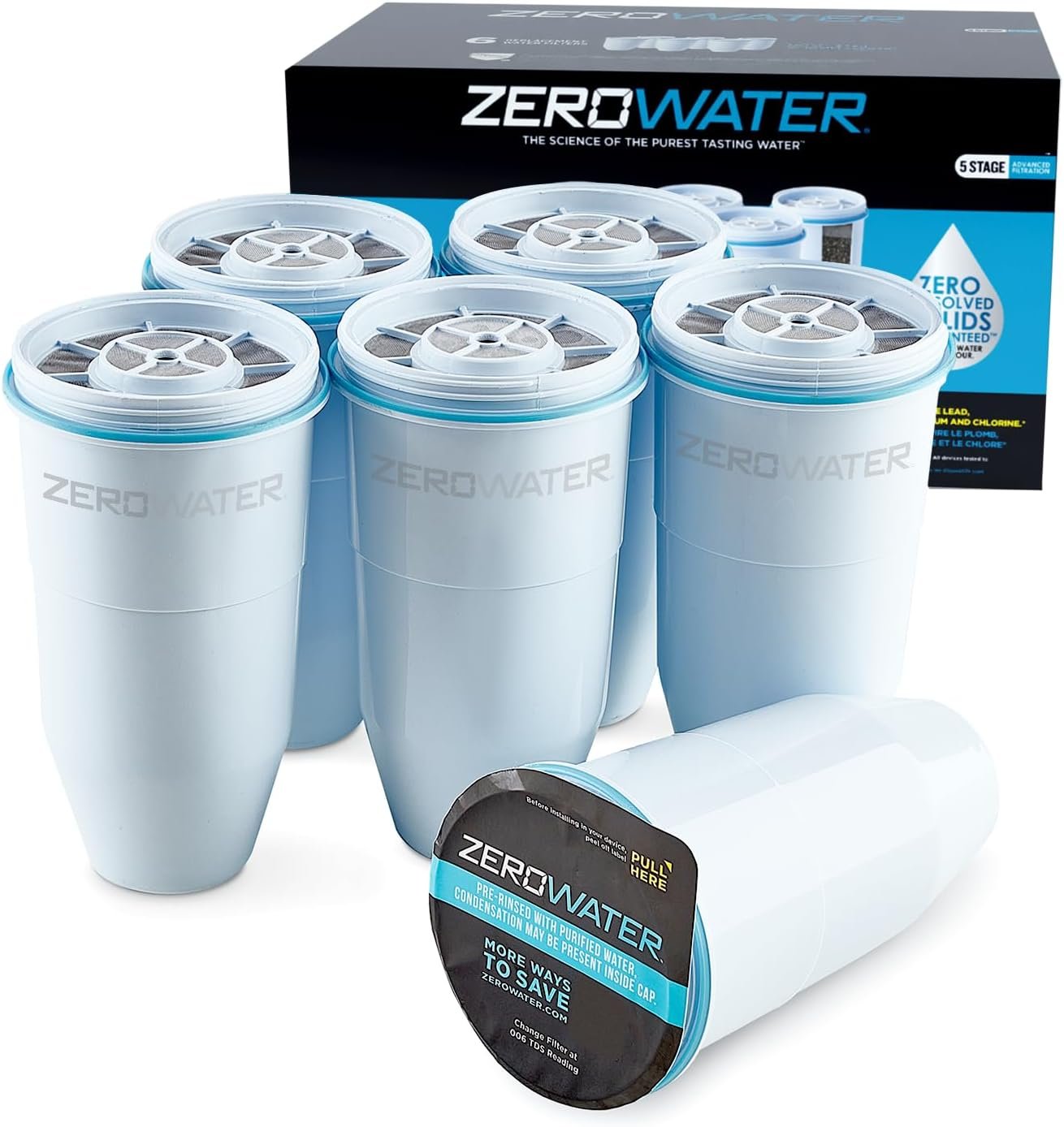 ZeroWater Official Replacement Water Filter Removes PFOA/PFOS 6-Pack​