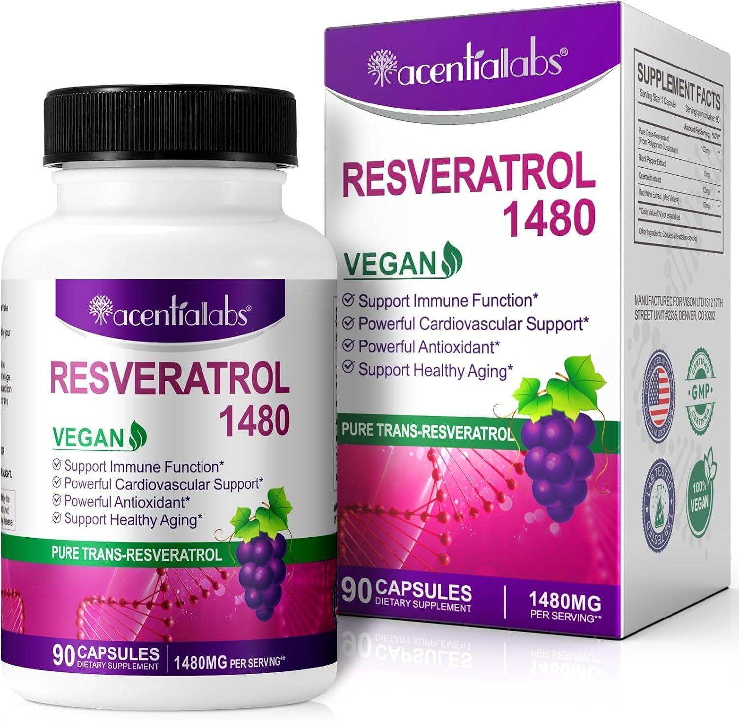 ZIXAOK 100% Natural Resveratrol – 1480mg Per Serving, 90 Veggie Capsules