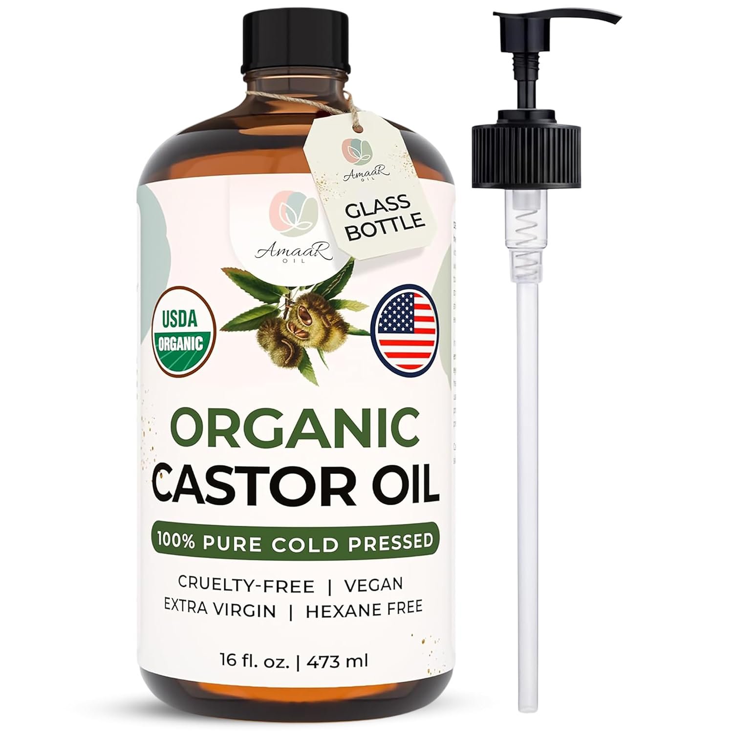USDA Organic Castor Oil, Cold Pressed, 16 oz, Unrefined, Hexane Free