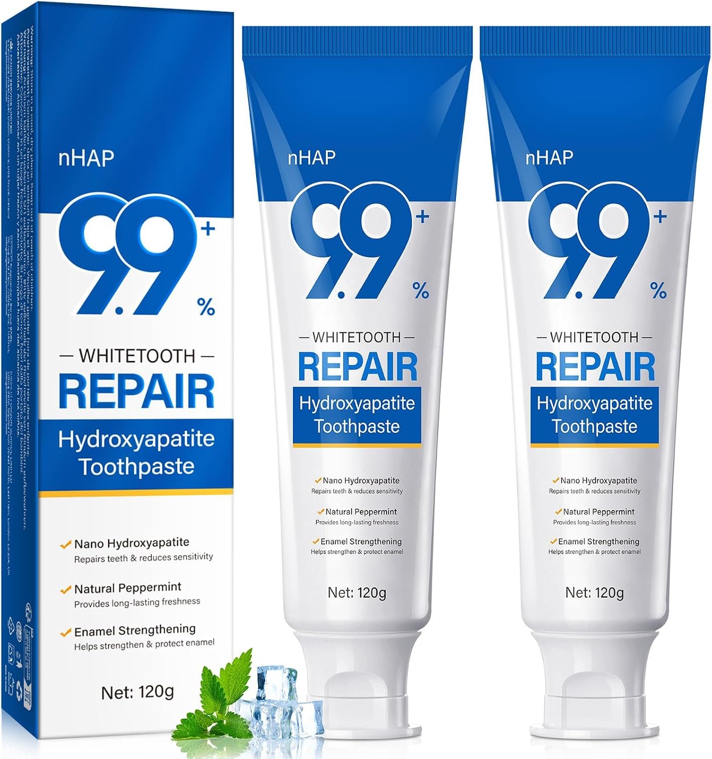 9.9% Nano Hydroxyapatite Toothpaste – 2 Pack, Protects Enamel and Strengthens Teeth, Cleans and Cares for Oral Health, Freshens Breath, Non-Irritating, Natural and Safe, 8.46 Oz