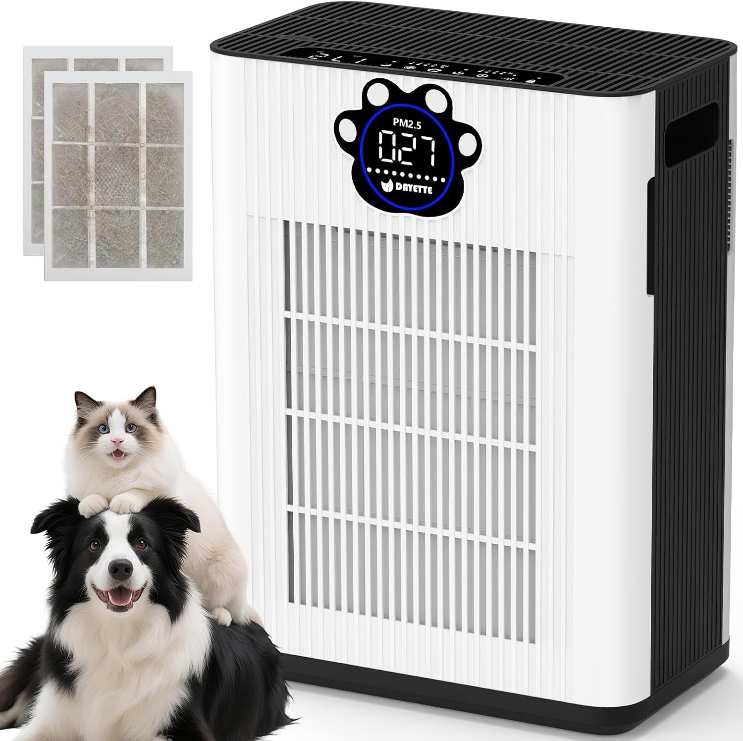 DAYETTE Pet Air Purifier for Home Large Room 3400 Ft², TVOC & PM2.5 Sensors