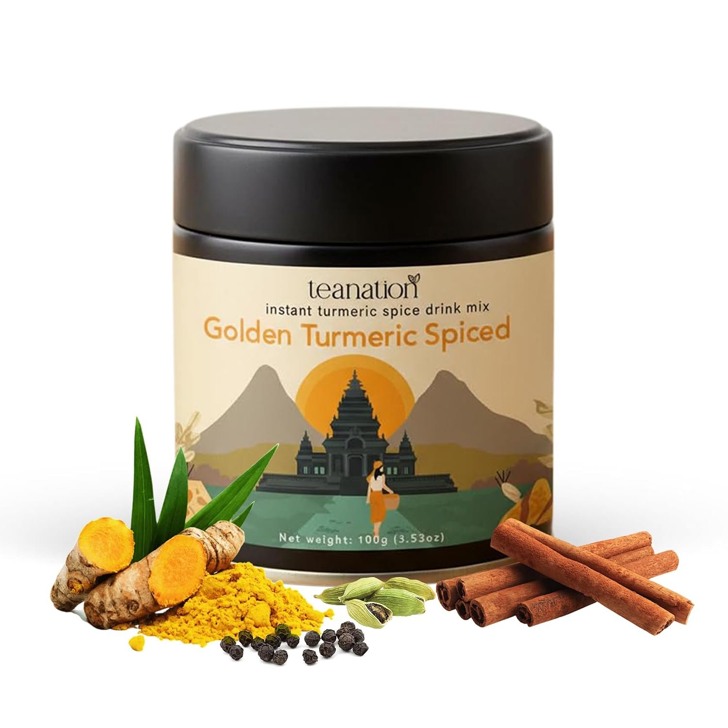 Tea Nation Golden Milk Turmeric Latte Powder Mix, Creamy Style Golden Milk Drink, Vegan Turmeric Blend with Ginger & Cinnamon, Caffeine-Free, 100g, Bold Turmeric Experience