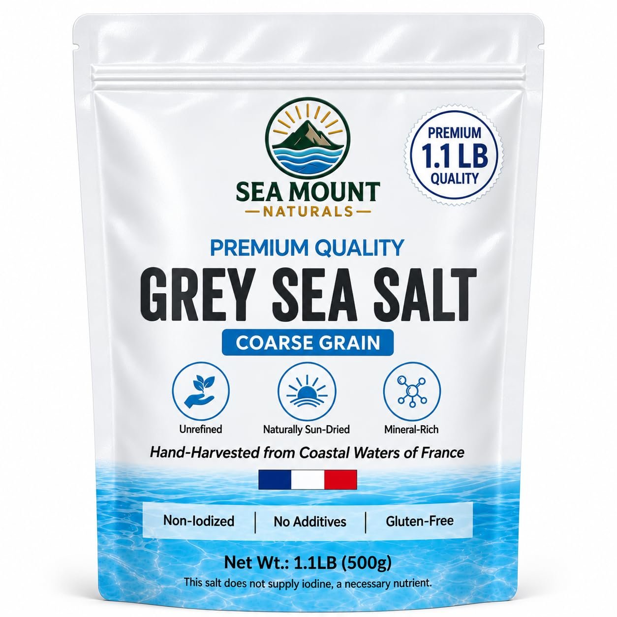 Sea Mount Naturals French Sea Salt Grey Coarse, Unrefined 1.1lb (500 g)