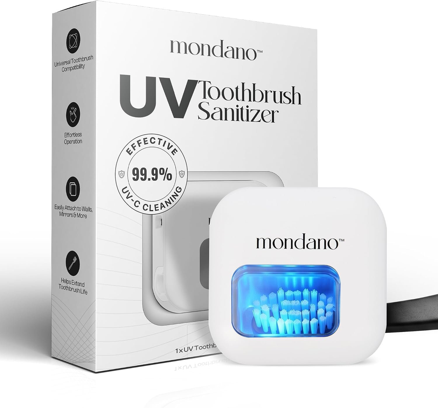 Mondano UV-C Toothbrush Sanitizer and Holder, Travel Case Cover Cap