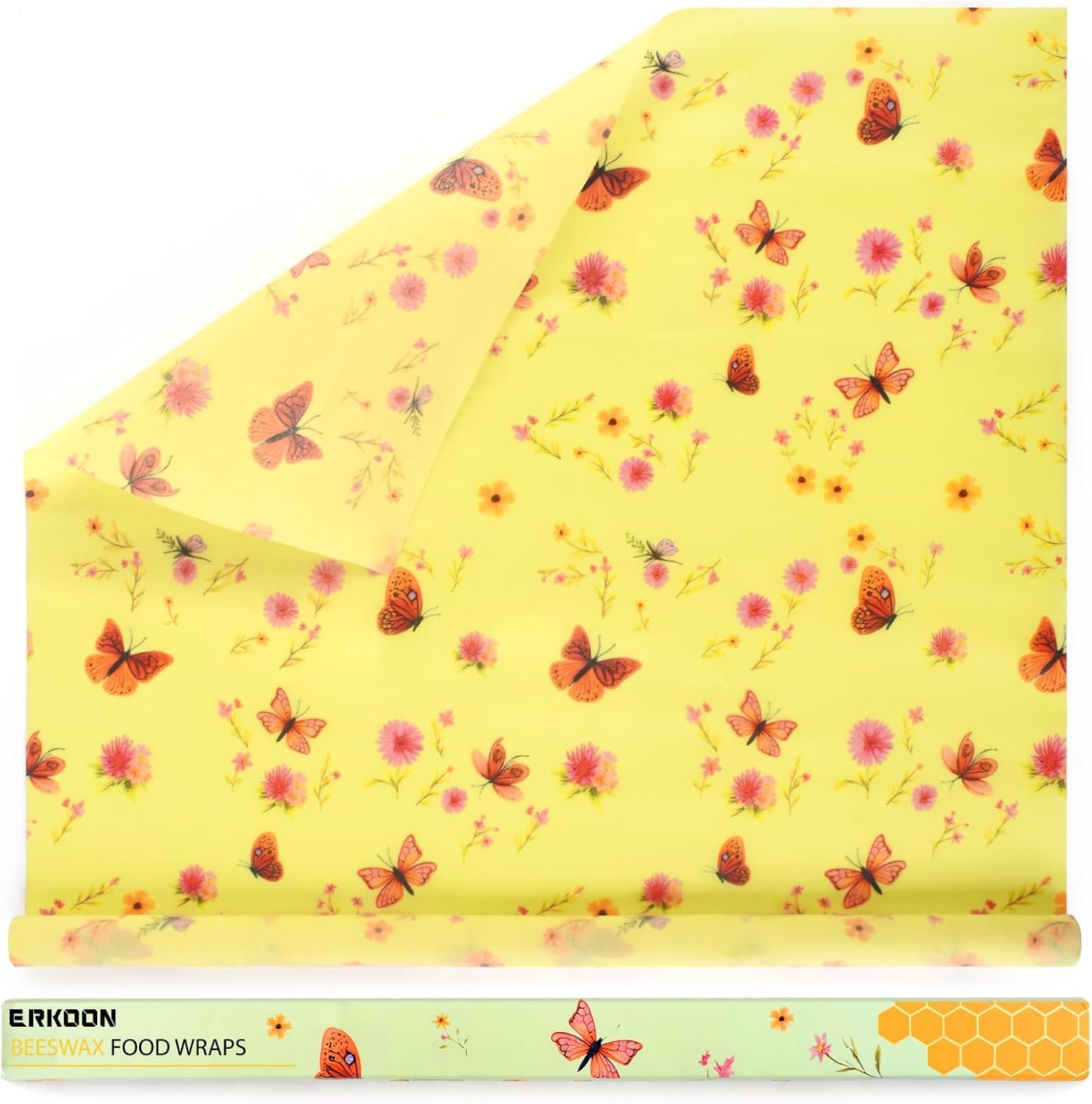 Reusable Beeswax Wraps 17 x 47 Inch Large Beeswax Food Wraps Eco-Friendly Sustainable Organic Cotton Food Storage Wraps for Sandwich, Cheese, Bread, Snacks (Butterfly)