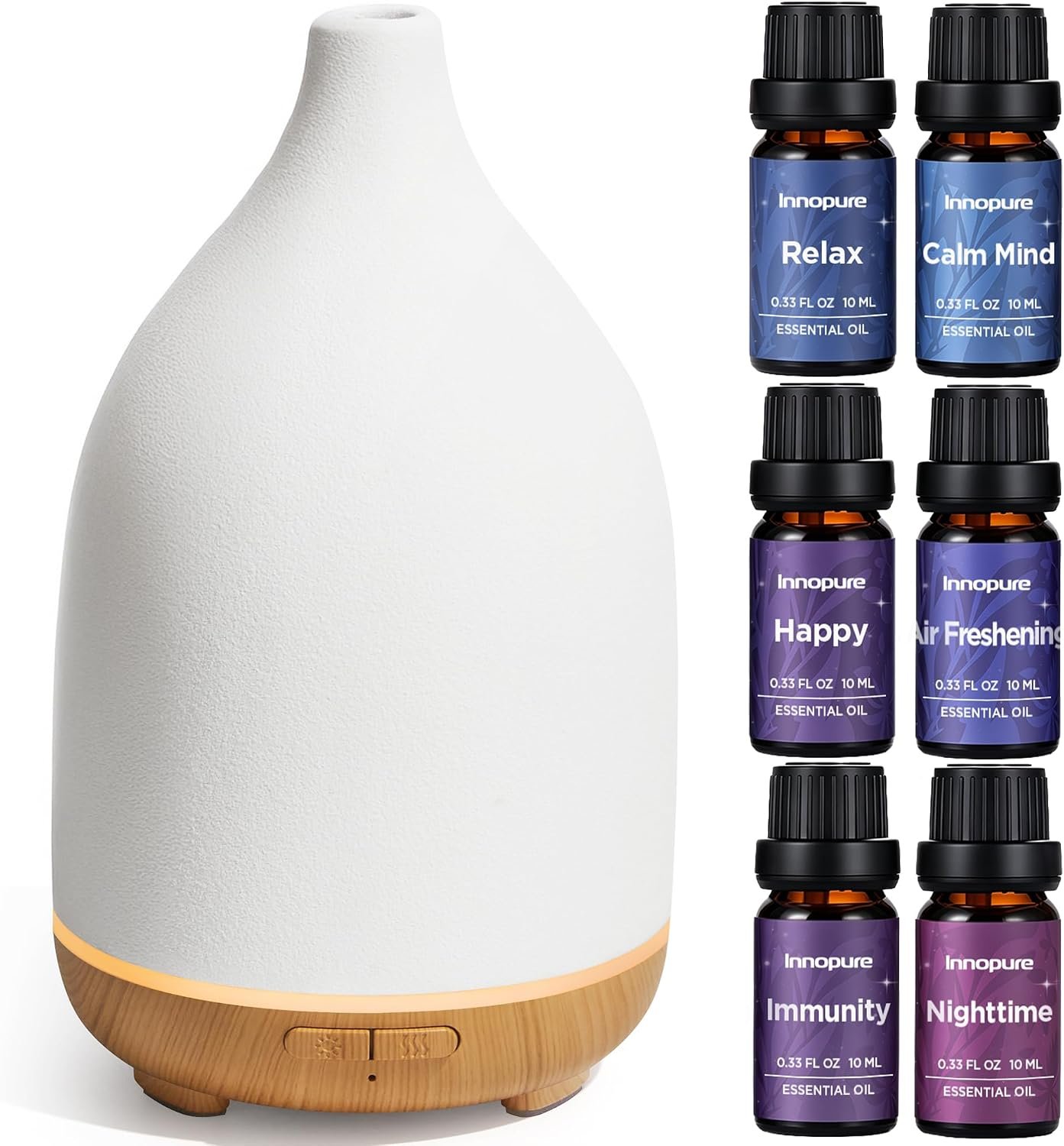 InnoGear 150ml Ceramic Diffuser for Home & 6 Essential Oils Scent Gift Set