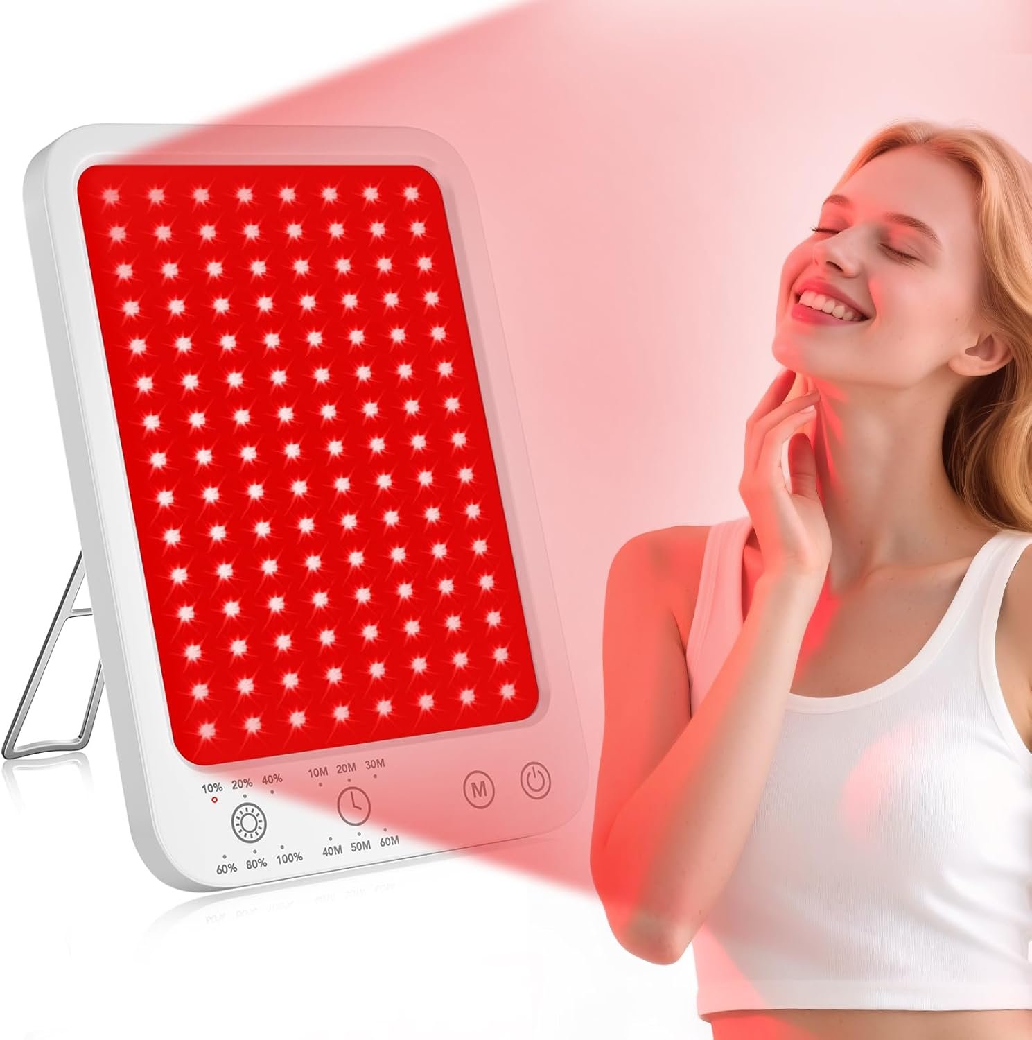 Red Light Therapy, 660nm & 850nm Dual Near-Infrared Red Light Panel with Adjustable Stand, Built-in Timer, 3 Modes 6 Brightness, for Body&Face, Home & Travel, Gift for Men and Women