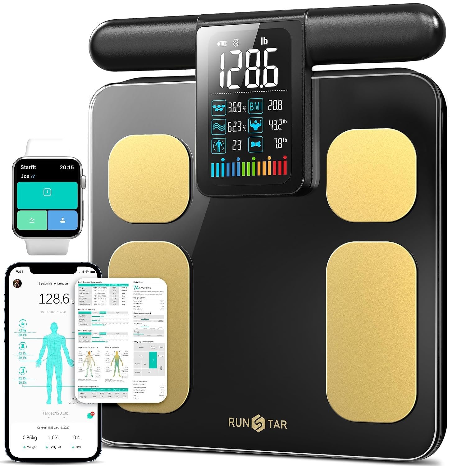 RunStar 8-Electrode Scale for Body Weight, Color Screen Handle, 50+ Metrics