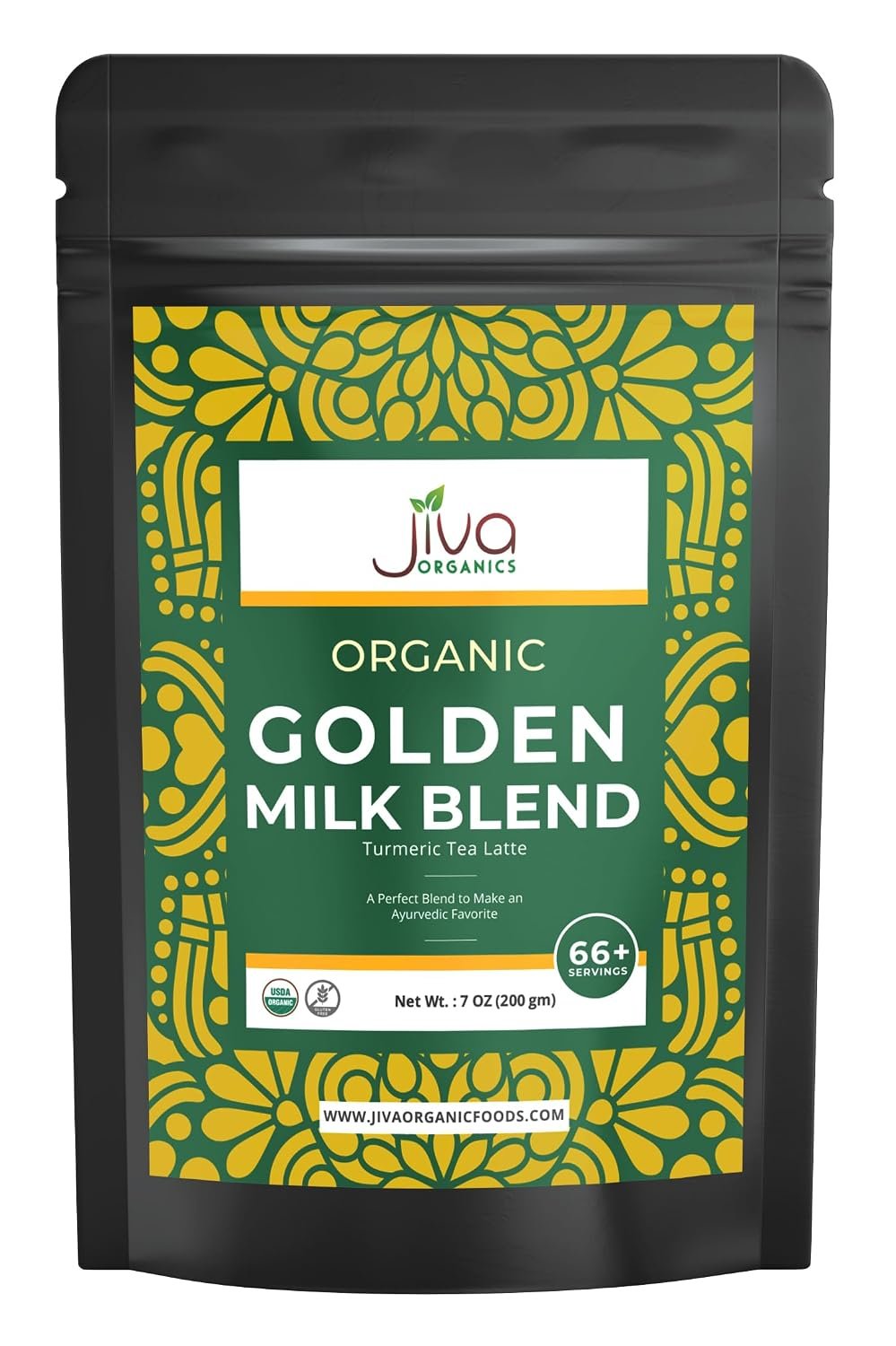 Jiva Organics Turmeric Tea Latte – Golden Milk Powder 7 Ounce Bag – Ashwagandha, Cardamom, Ginger, Black Pepper & More