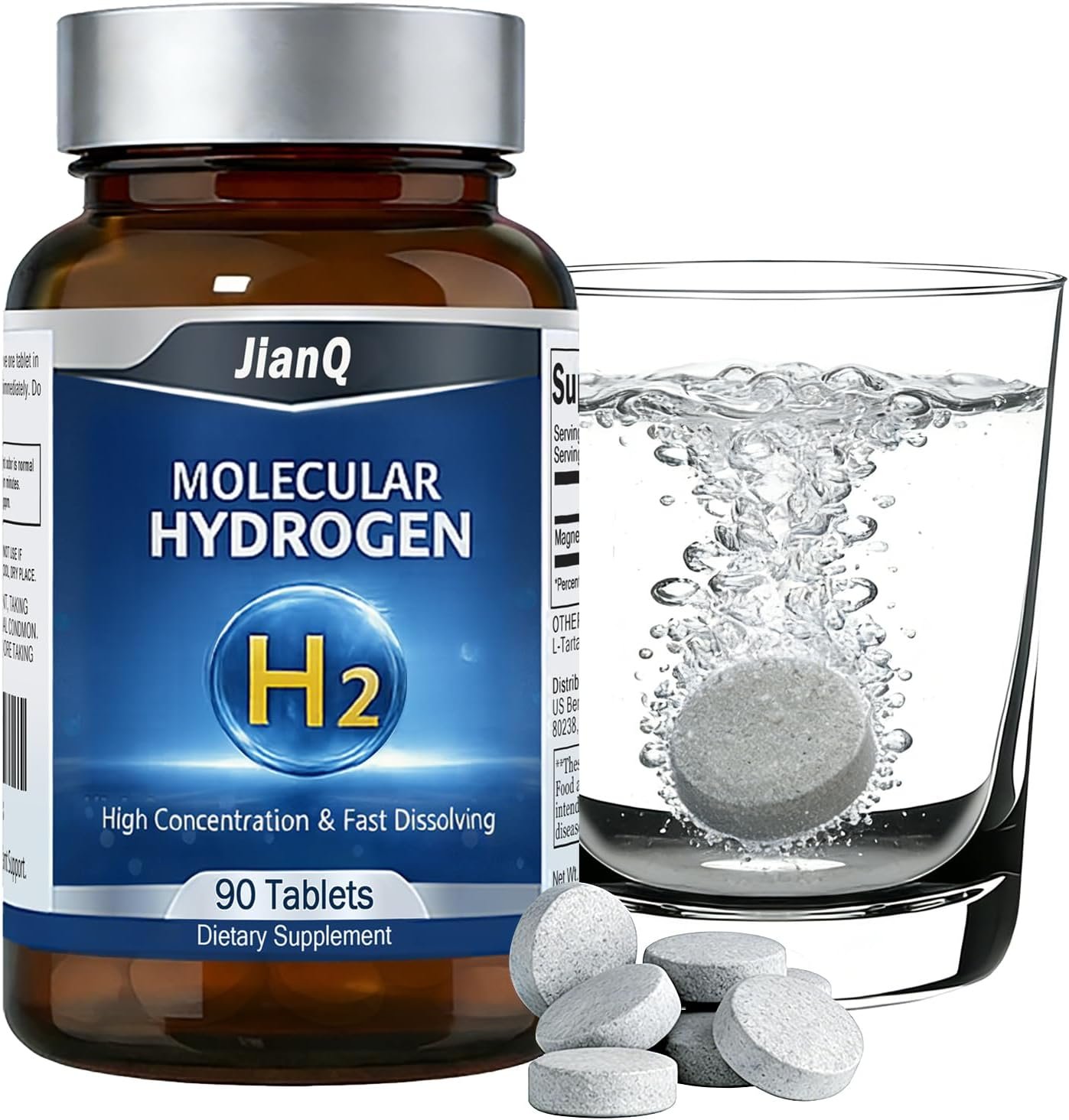 Hydrogen Water Tablets – Molecular Hydrogen Tablets for Drinking Water, Unflavored 12 PPM H2 Tabs with Magnesium – 90 Fast-Dissolve Tabs for Energy, Focus & Antioxidant Support