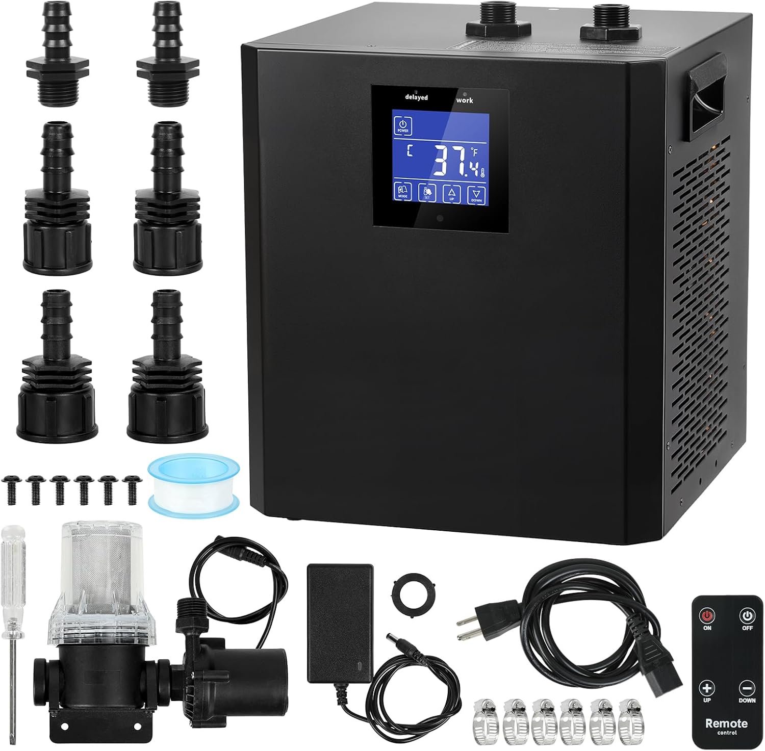 1/3 HP Ice Bath Chiller for Cold Plunge Tub, 300L Water Chiller System with LED Display, Pump, Remote Control, Hoses and Connectors for Home Bathtubs and Freshwater Aquariums (Black)
