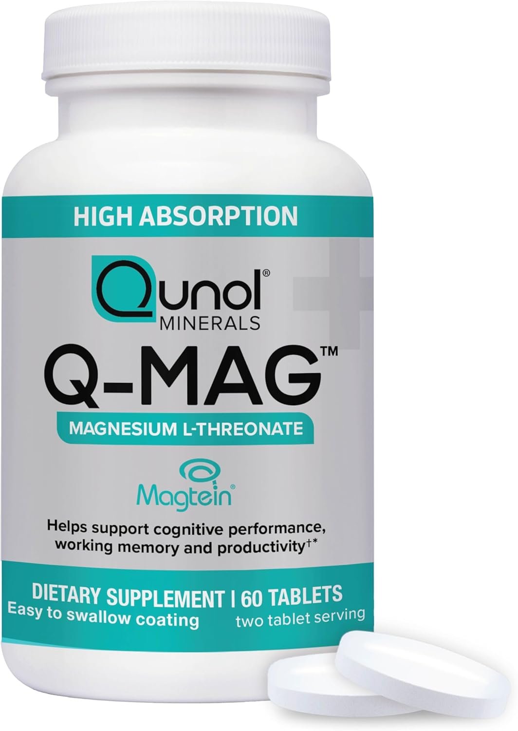 Qunol Magnesium L-Threonate Tablet, 2000mg of Magtein, Vegetarian, 60ct