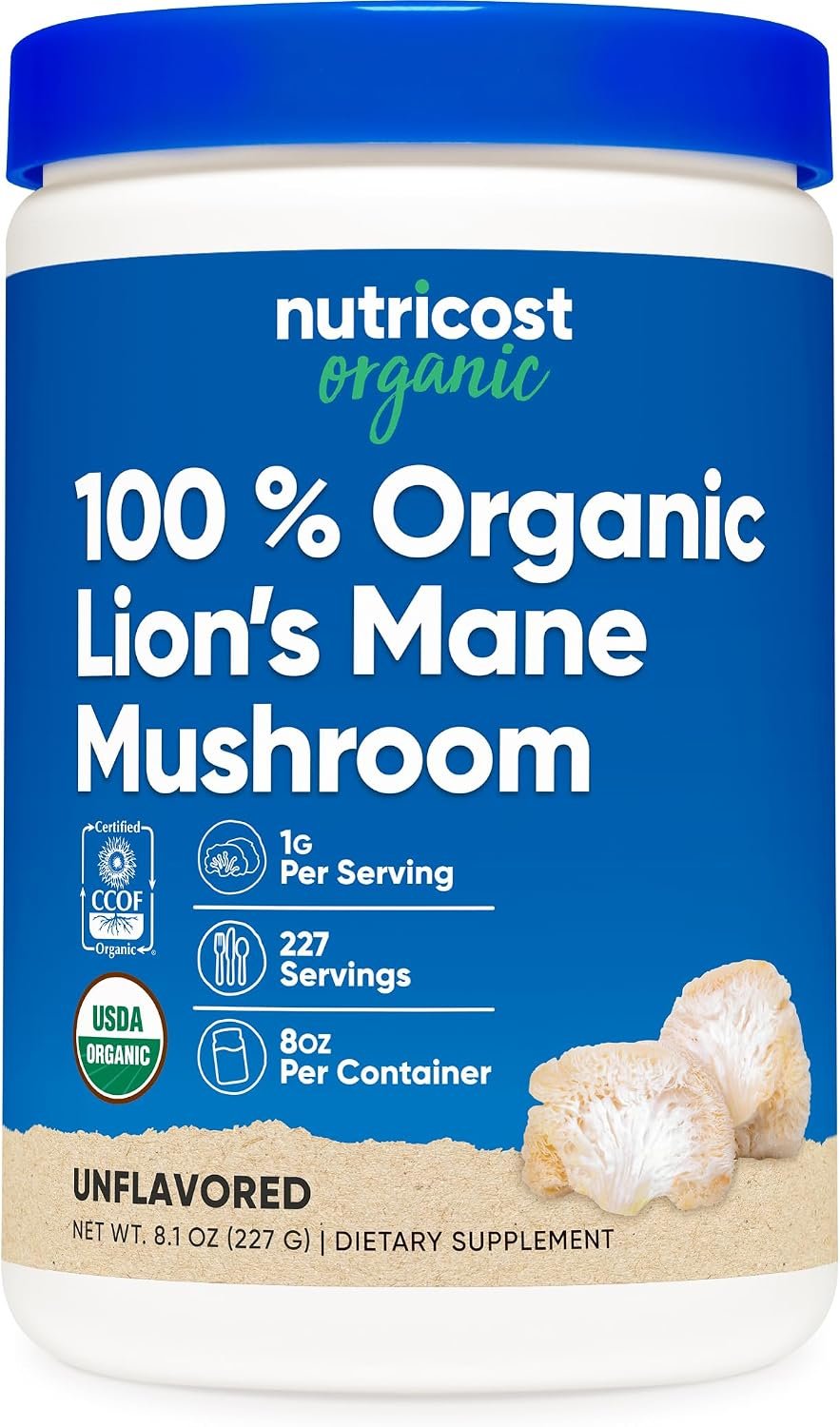 Nutricost Organic Lion’s Mane Mushroom Powder (8 oz) 227 Servings