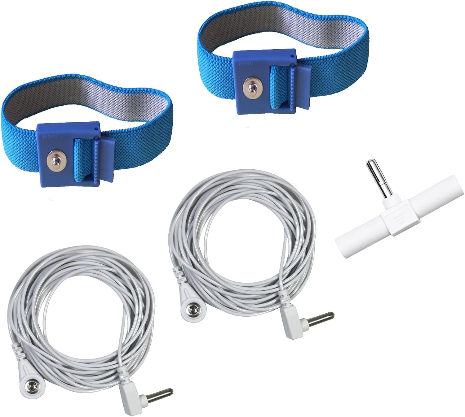 LandKissing Grounding Blue Wristband (2 Pack) Adjustable Grounding Wrist Strap with 15ft Grounding Cord and Splitter, Compatible with Grounding Pads and Grounding Kits (Blue)