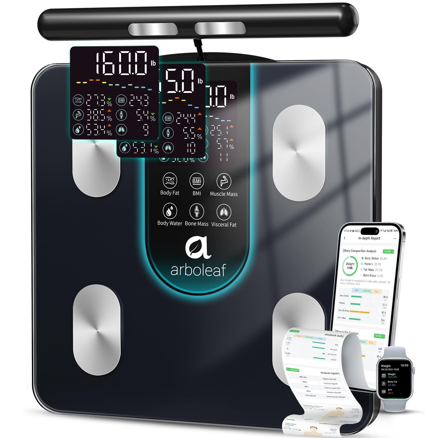 arboleaf Smart Scale for Body Weight, 8-Electrode Scale with Handle