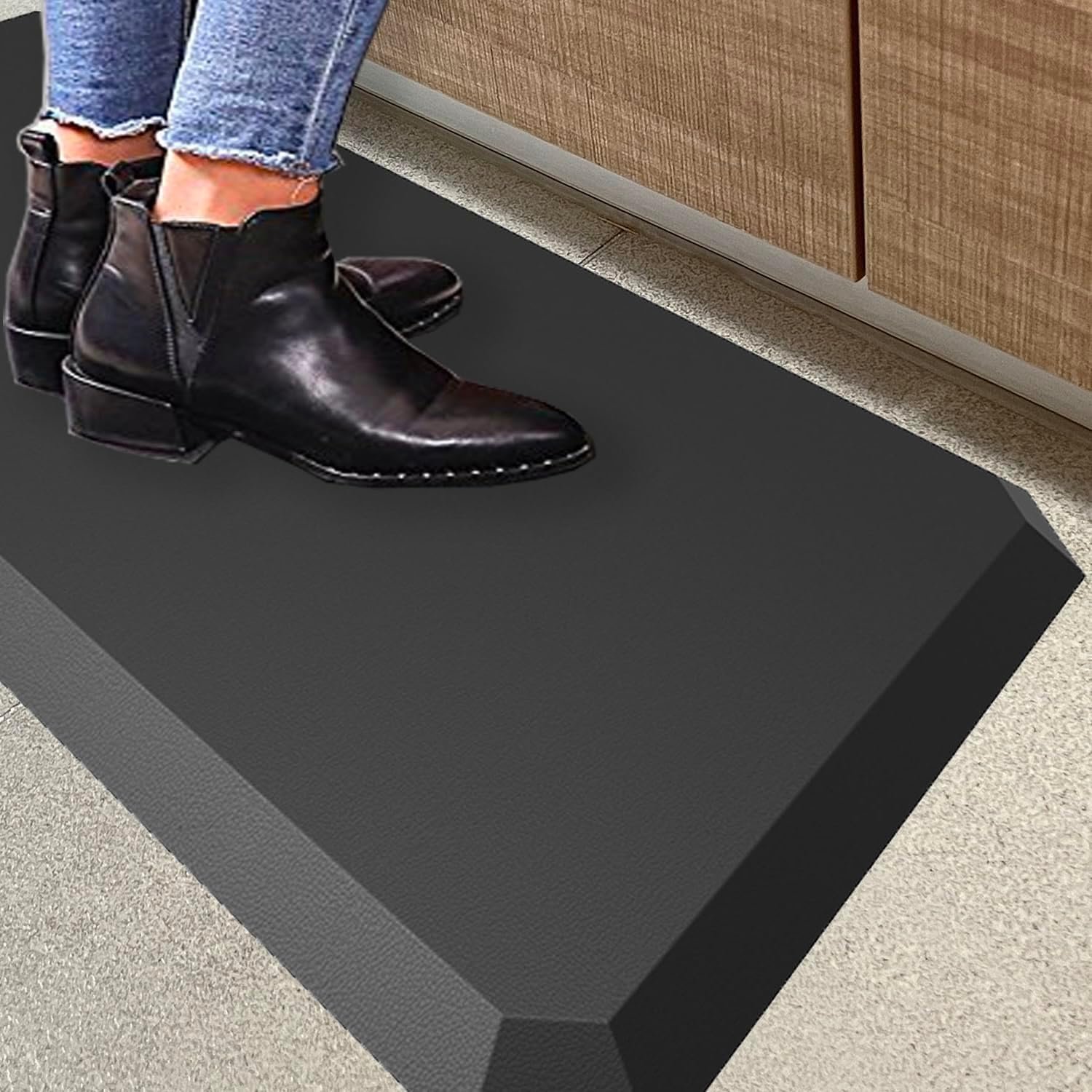 4/5 Inch Kitchen Mat Cushioned Anti Fatigue Rug Standing Desk Mats (Black)