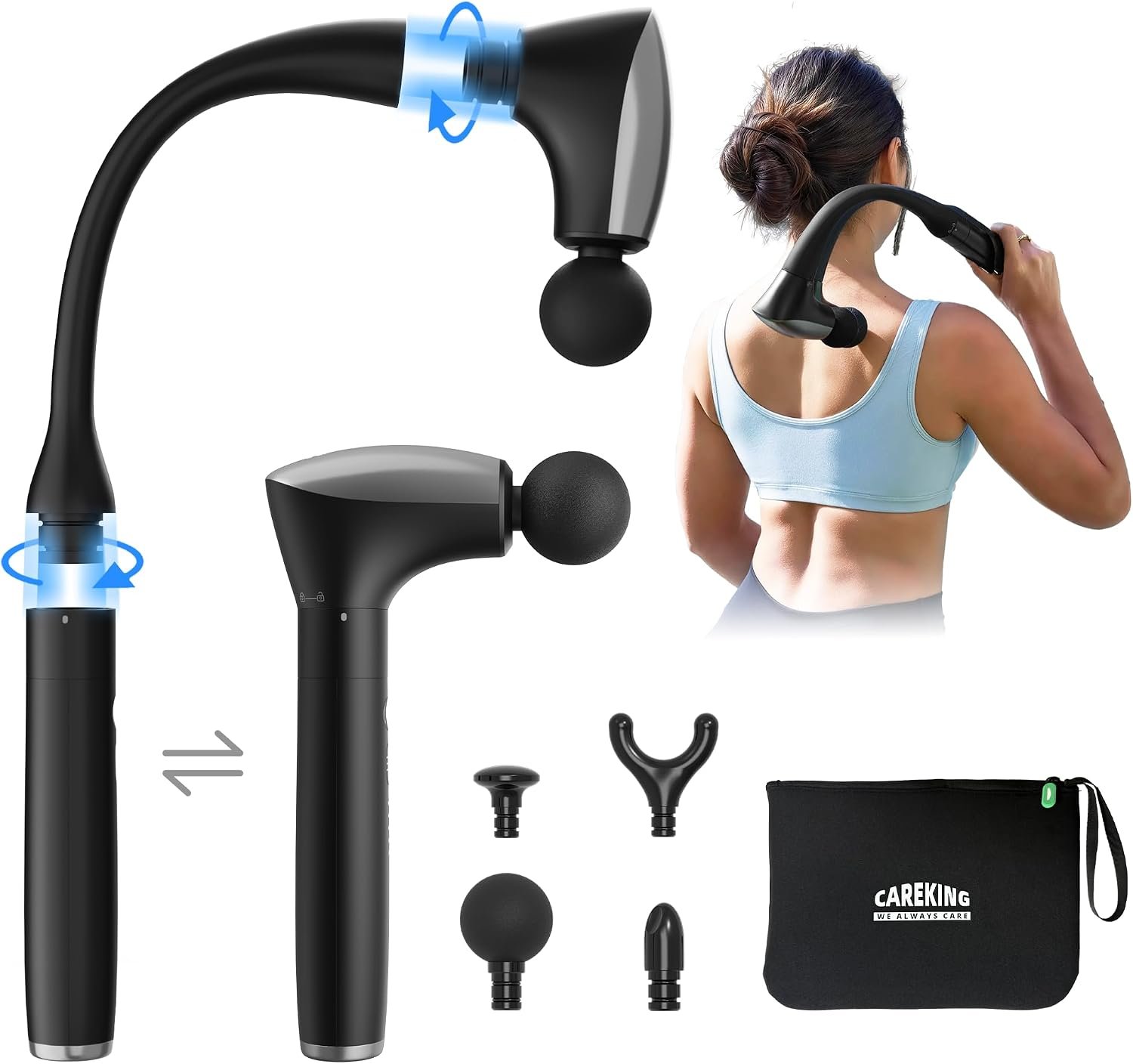 2-in-1 Detachable Muscle Massage Gun Deep Tissue with Extension Handle