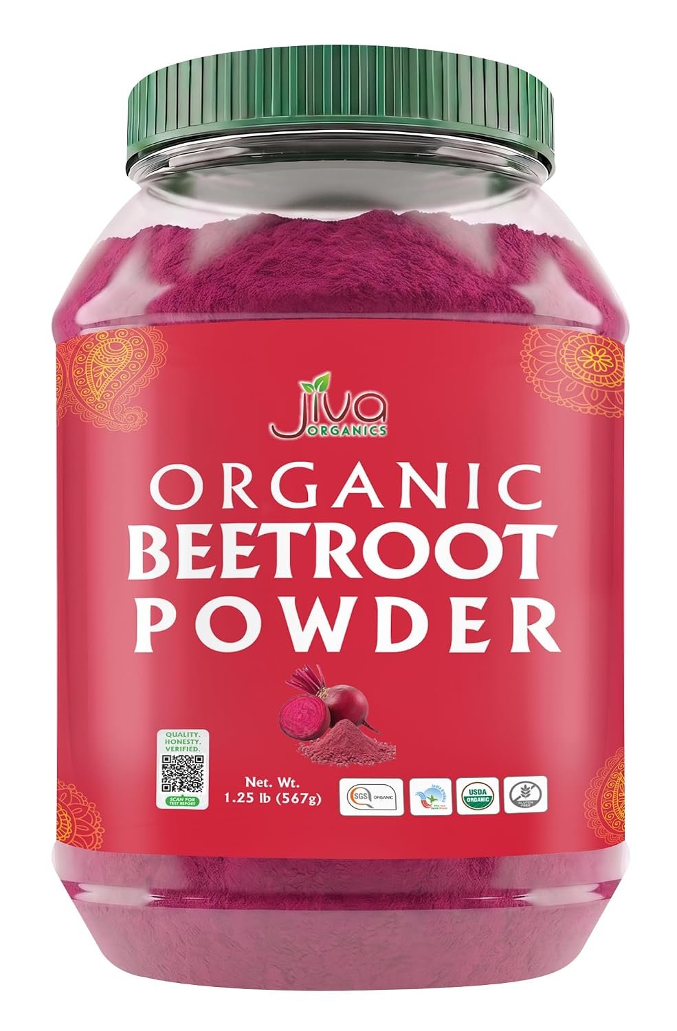 Jiva Organics Beet Root Powder 1.25LB Bulk Jar – for Baking & Smoothies – Pure & Natural, Non-GMO, Vegan