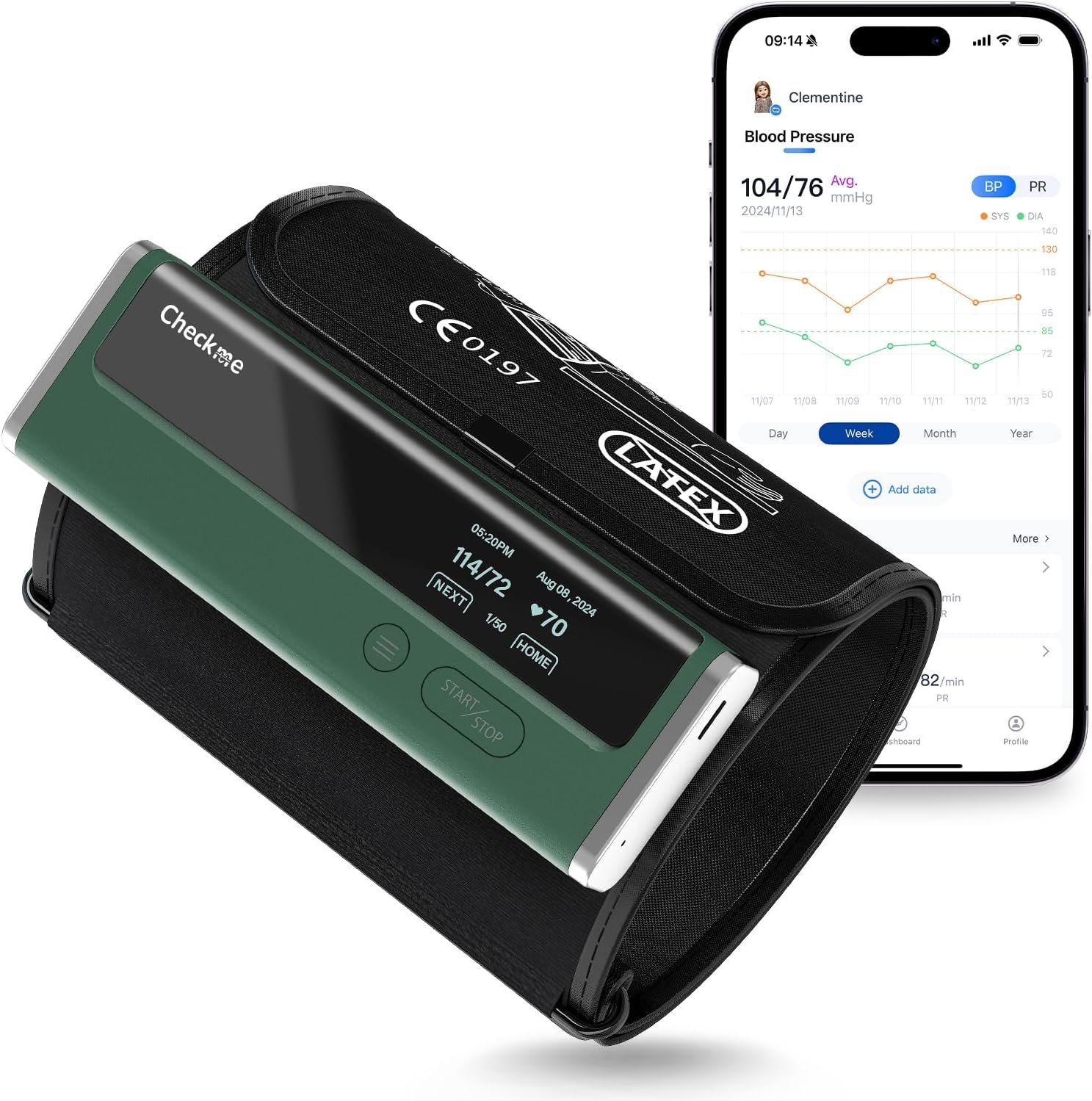 Checkme Blood Pressure Monitor for Home Use – Upper Arm Cuff, Bluetooth BP Machine, Accurate Readings in 30 sec, App Enabled for iOS & Android, Store BP Readings, Green