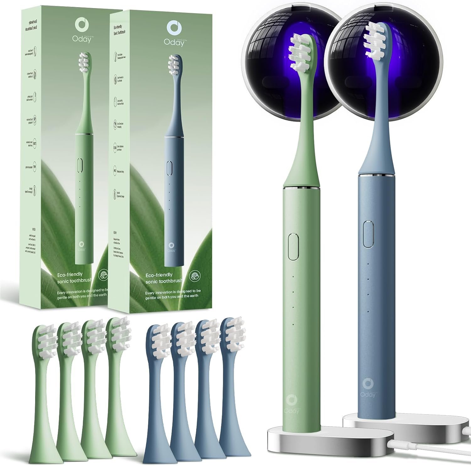 Oday UV Sanitizing Sonic Electric Toothbrush Sets Blue+Green