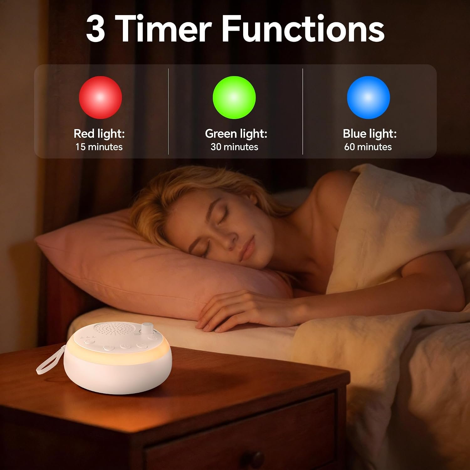 Portable White Noise Machine with 16 Soothing Sounds & 3 Color Night Light – Memory Function, 3 Timers, Adjustable Brightness for Adult, Home, Office, Travel