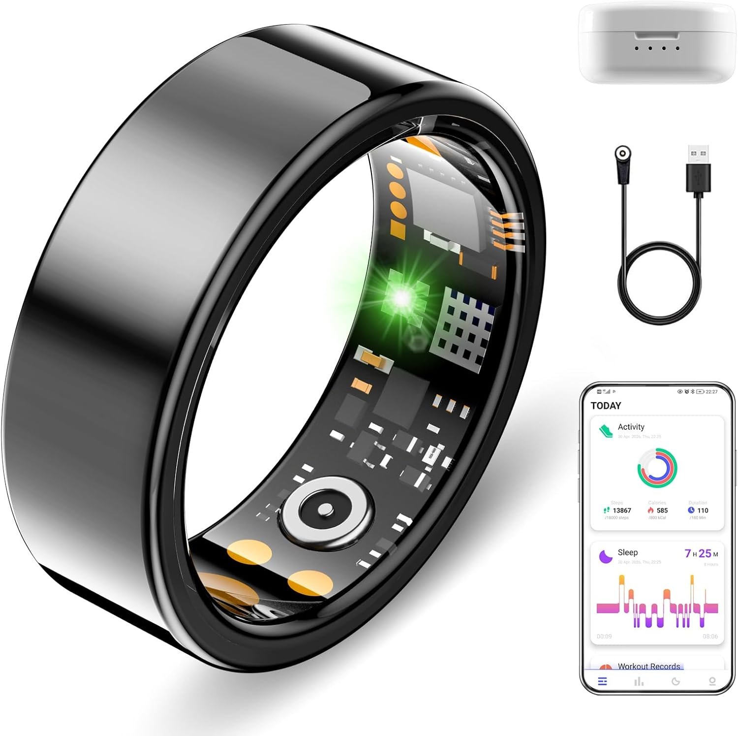 Smart Ring for Women Men, Sleep Activity Health Tracking Ring, Black 6